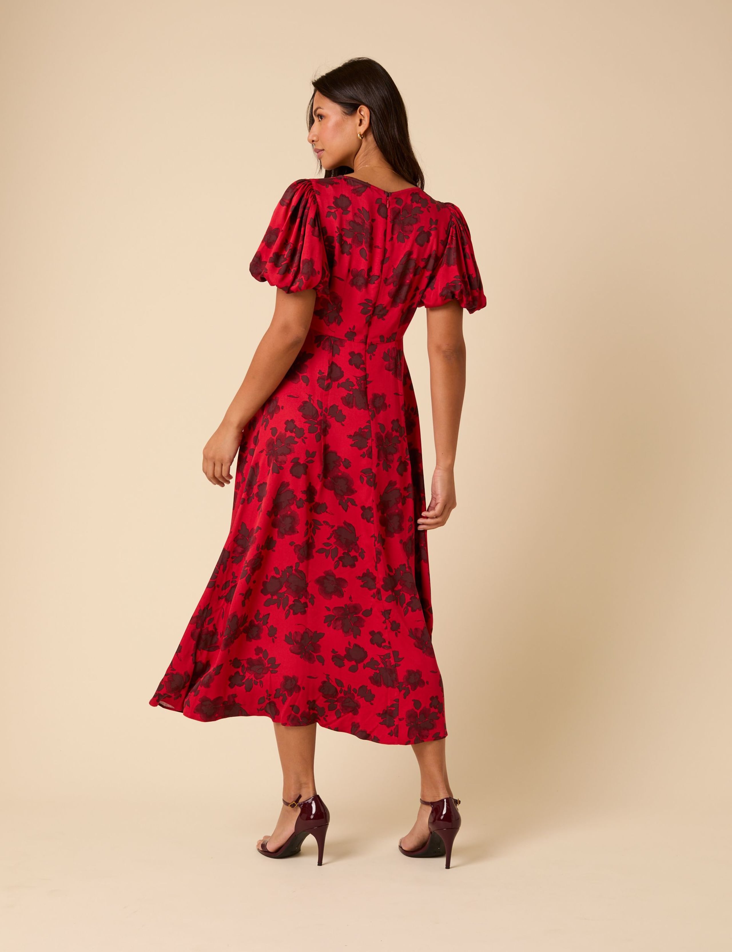 Floral Puff Sleeve Midi Tea Dress 3 of 5