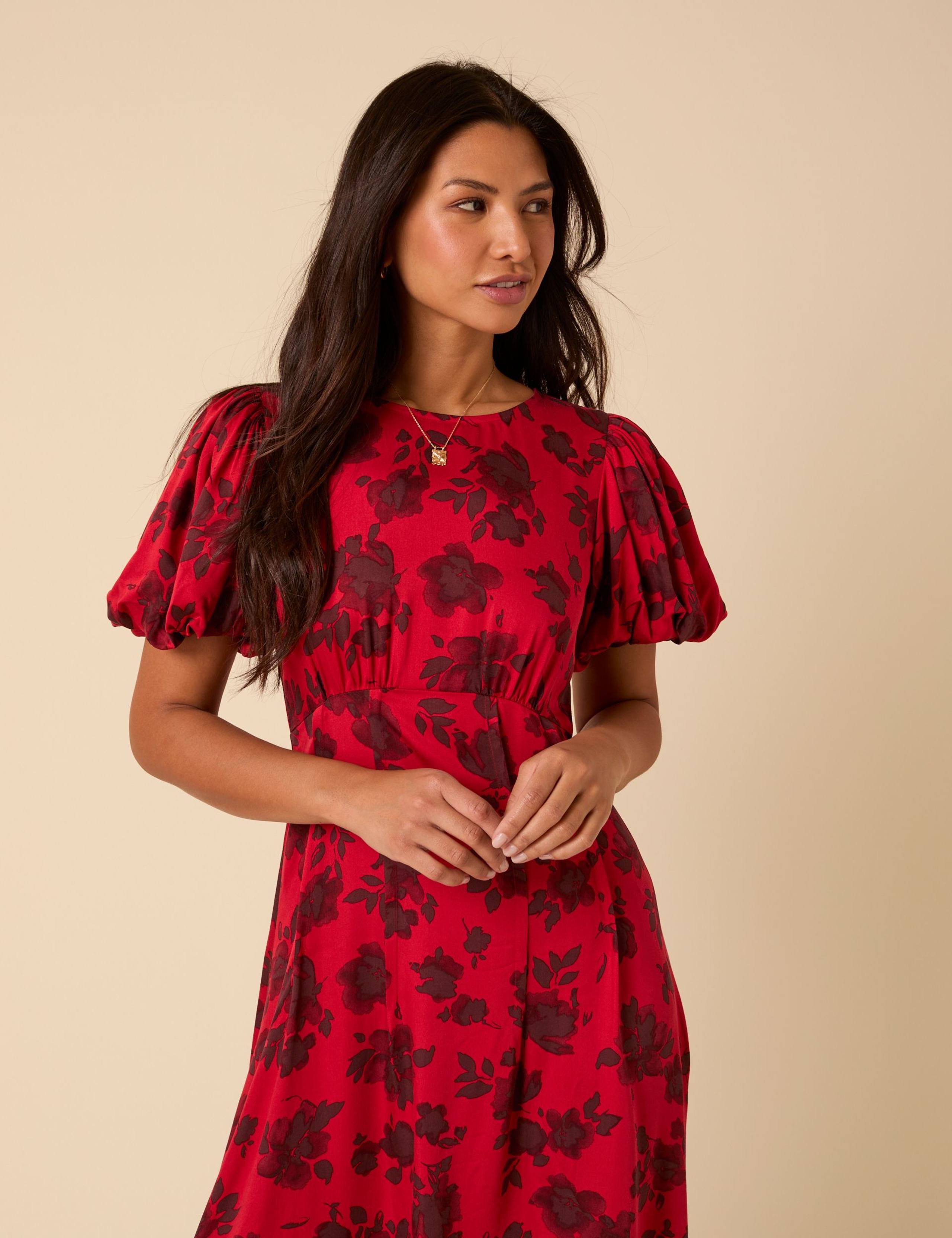 Floral Puff Sleeve Midi Tea Dress 4 of 5