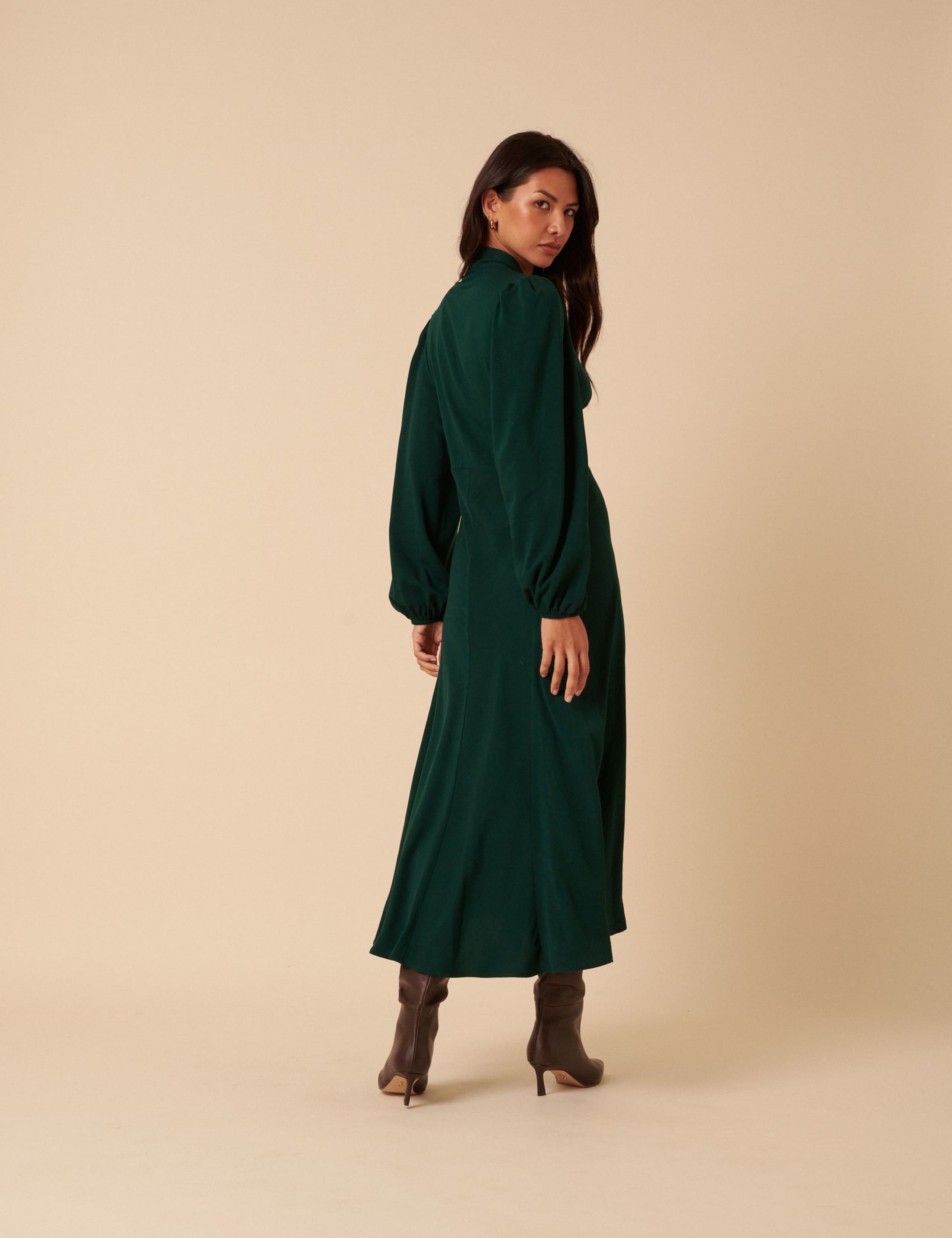 Tie Neck V-Neck Midi Tea Dress 5 of 5