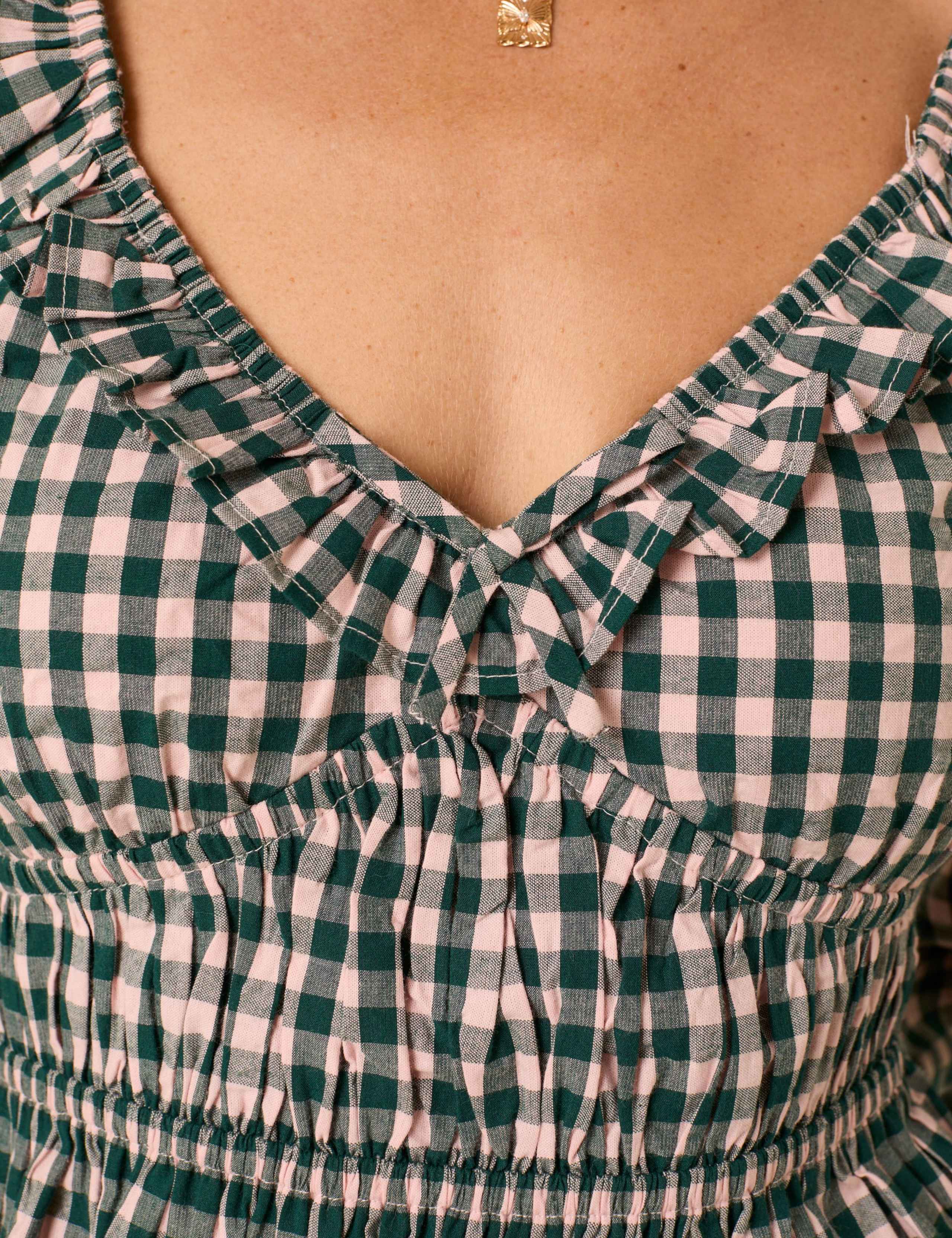 Pure Cotton Checked Sweetheart Neck Top 3 of 5