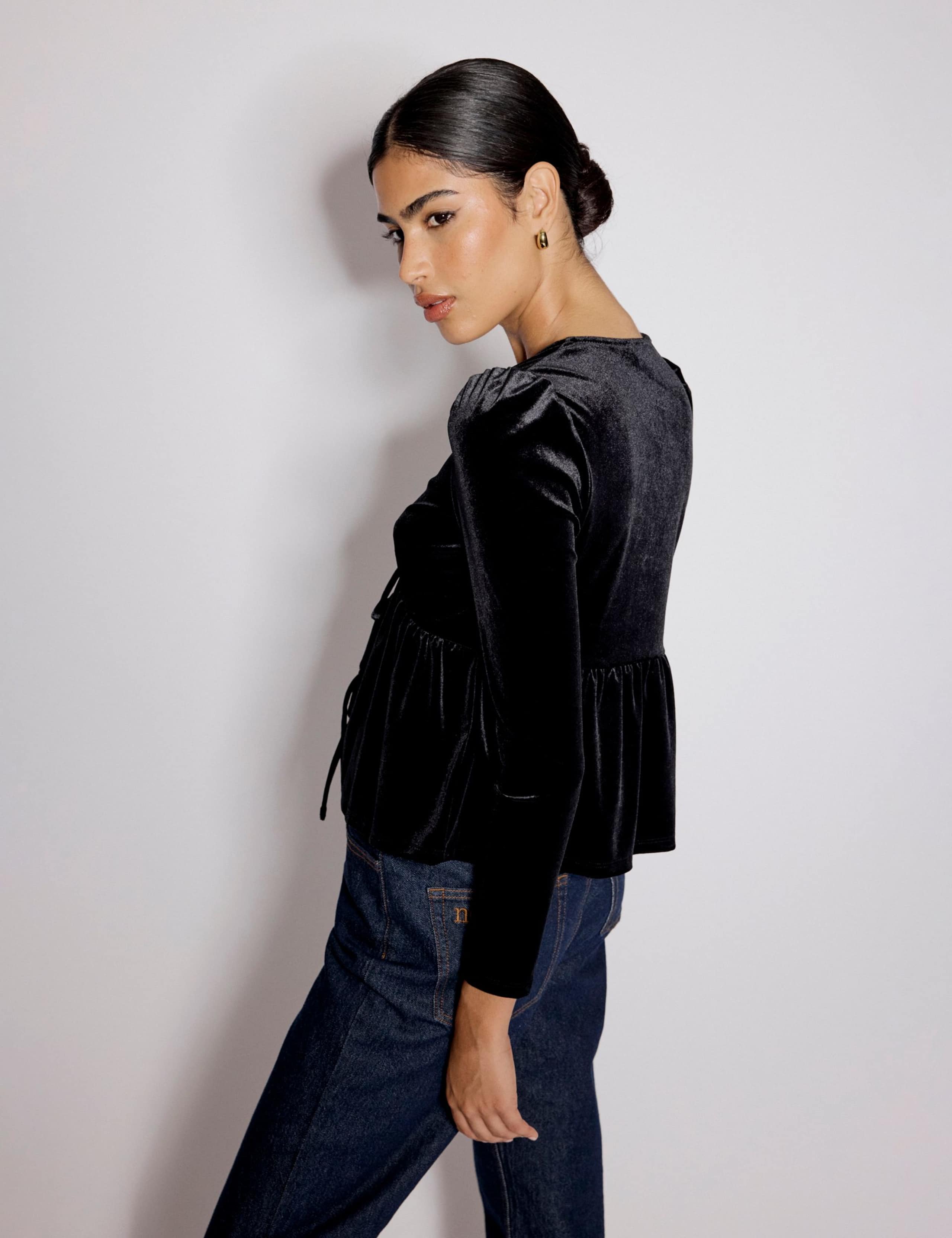 Velvet V-Neck Bow Top 2 of 5