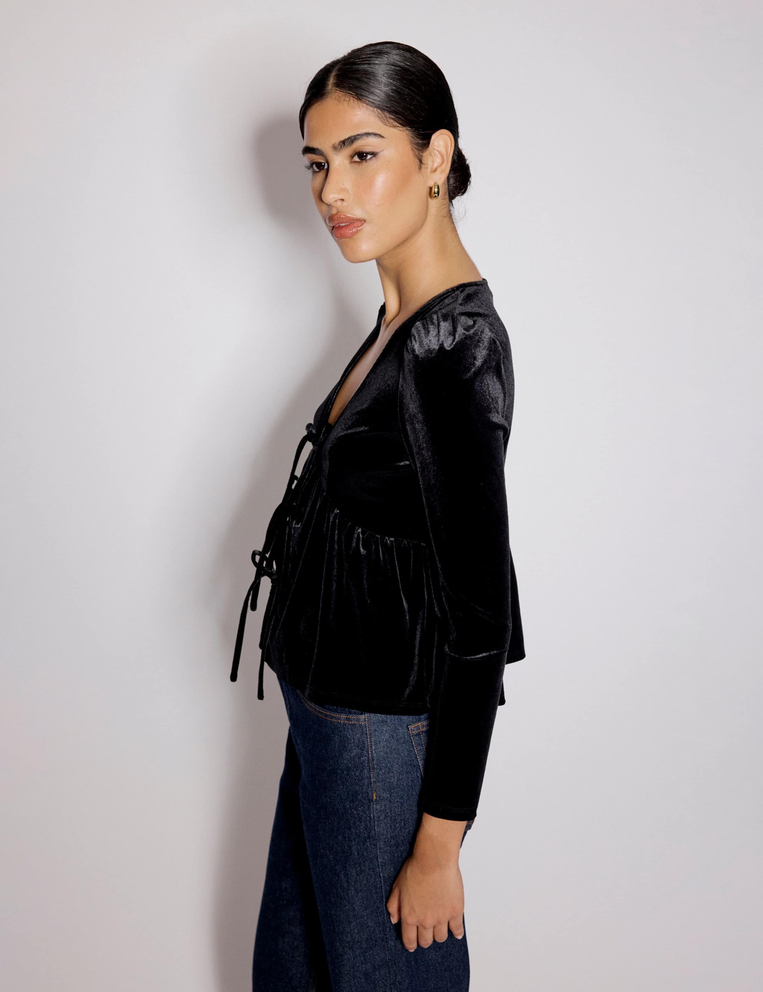 Velvet V-Neck Bow Top 3 of 5