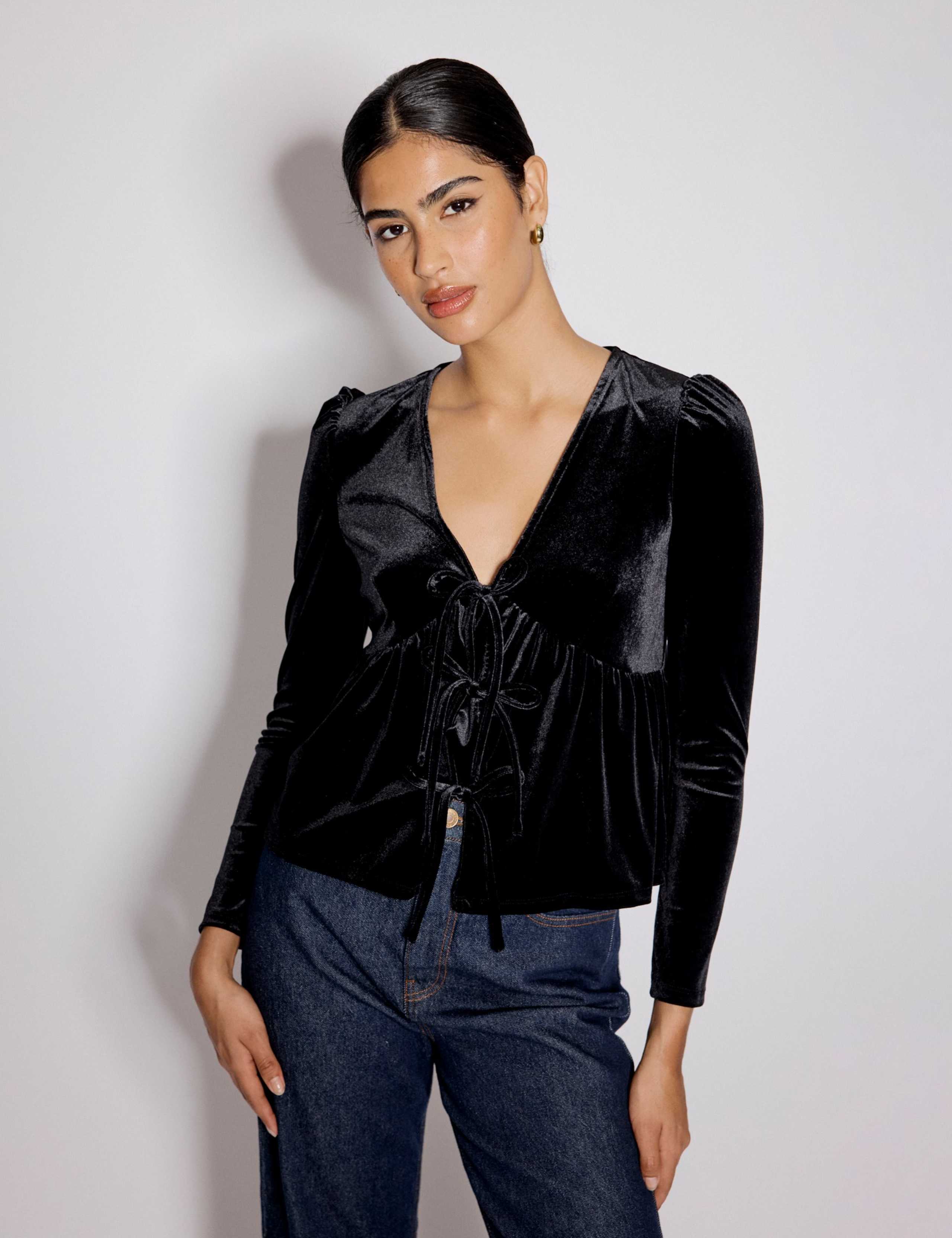 Velvet V-Neck Bow Top 4 of 5