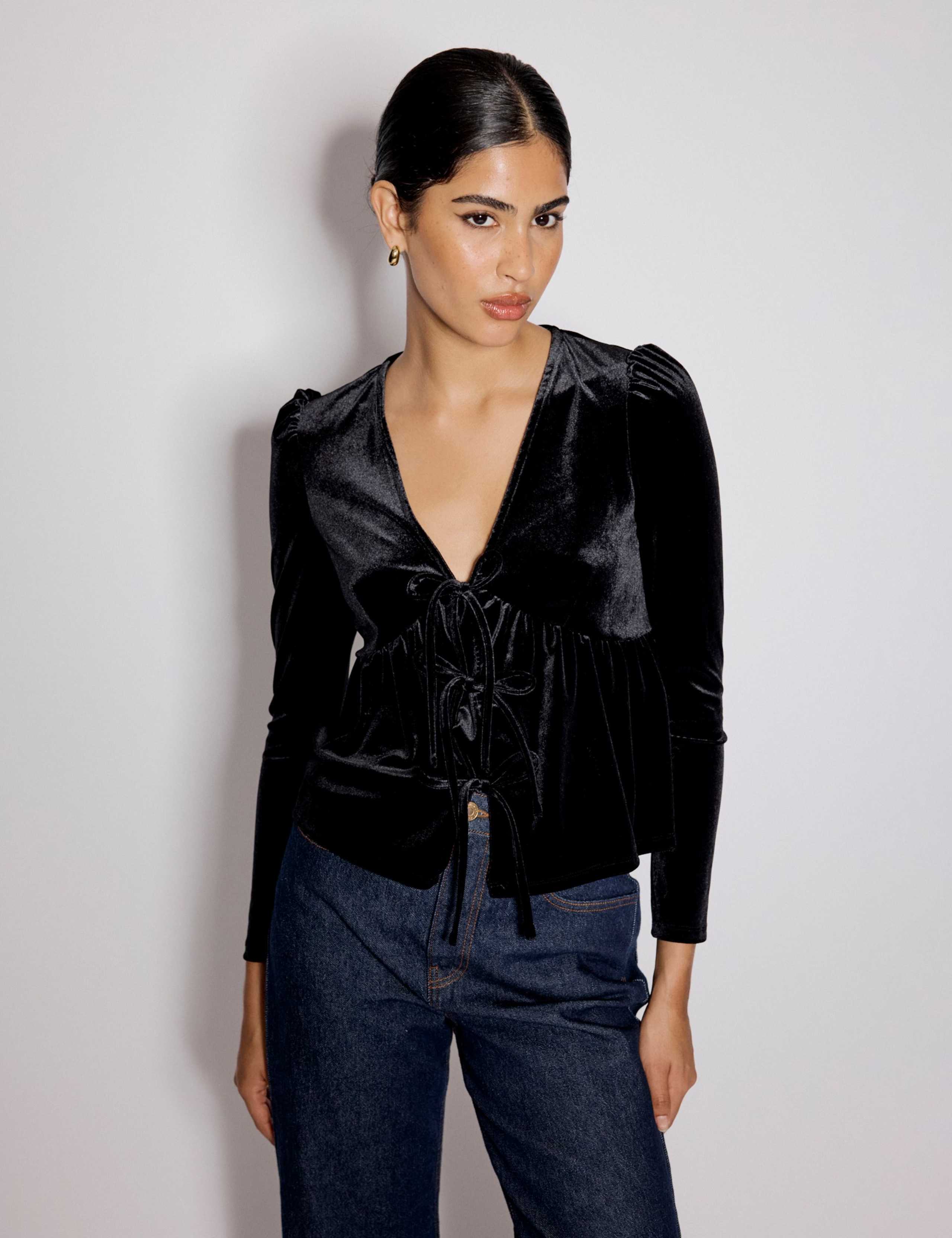 Velvet V-Neck Bow Top 5 of 5