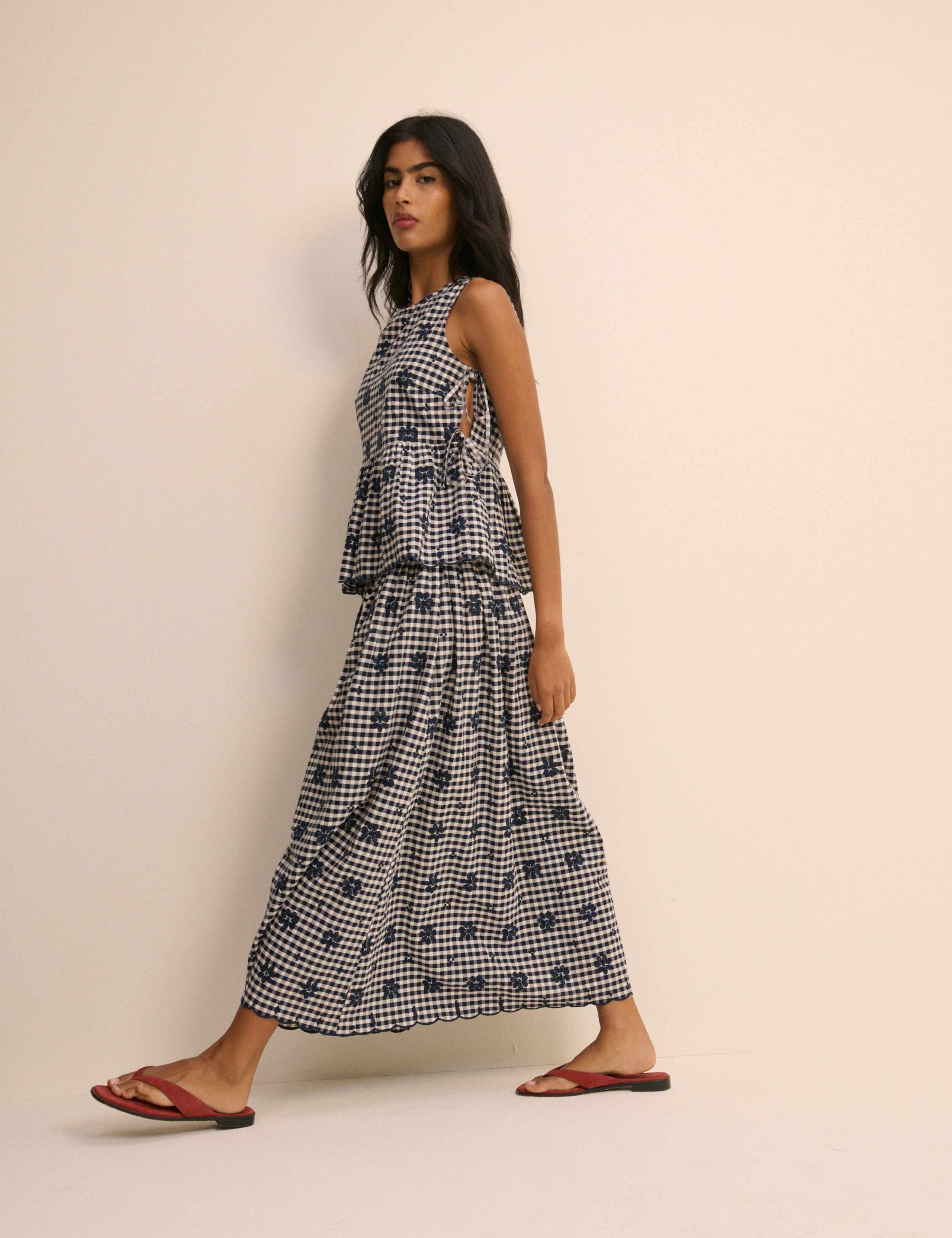 Cotton Rich Checked Midi A-Line Skirt 2 of 5