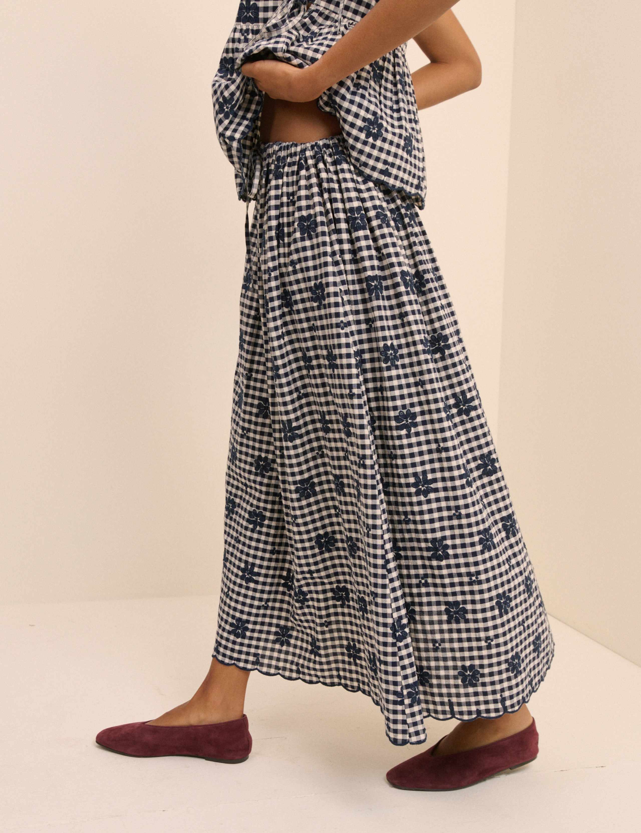 Cotton Rich Checked Midi A-Line Skirt 3 of 5