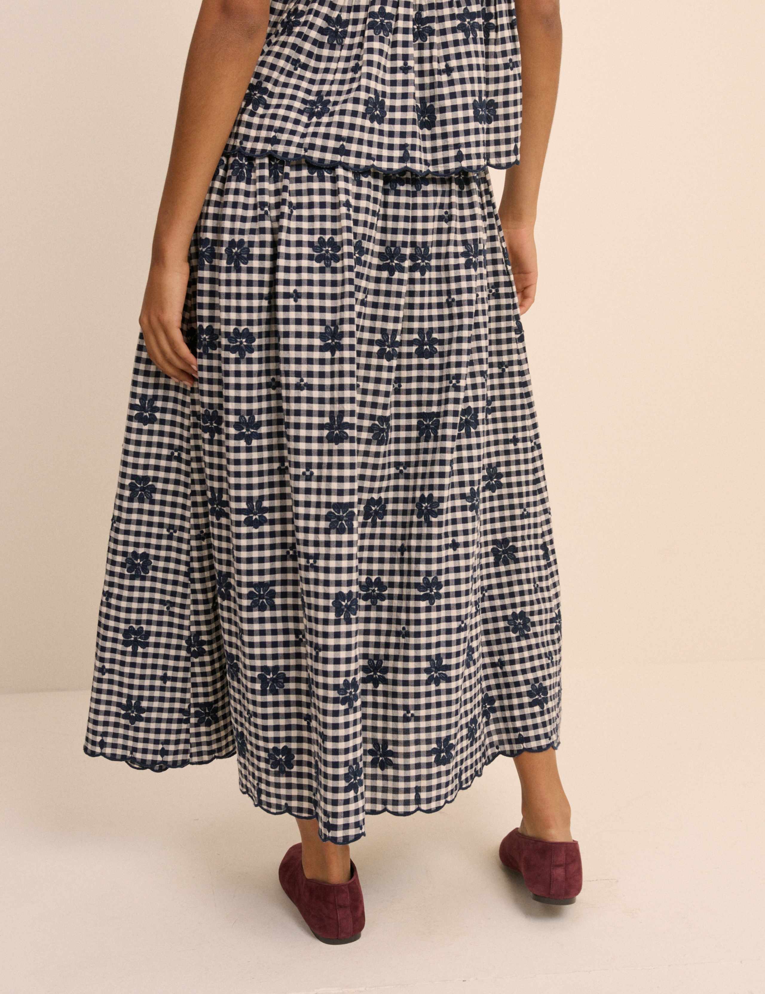 Cotton Rich Checked Midi A-Line Skirt 4 of 5