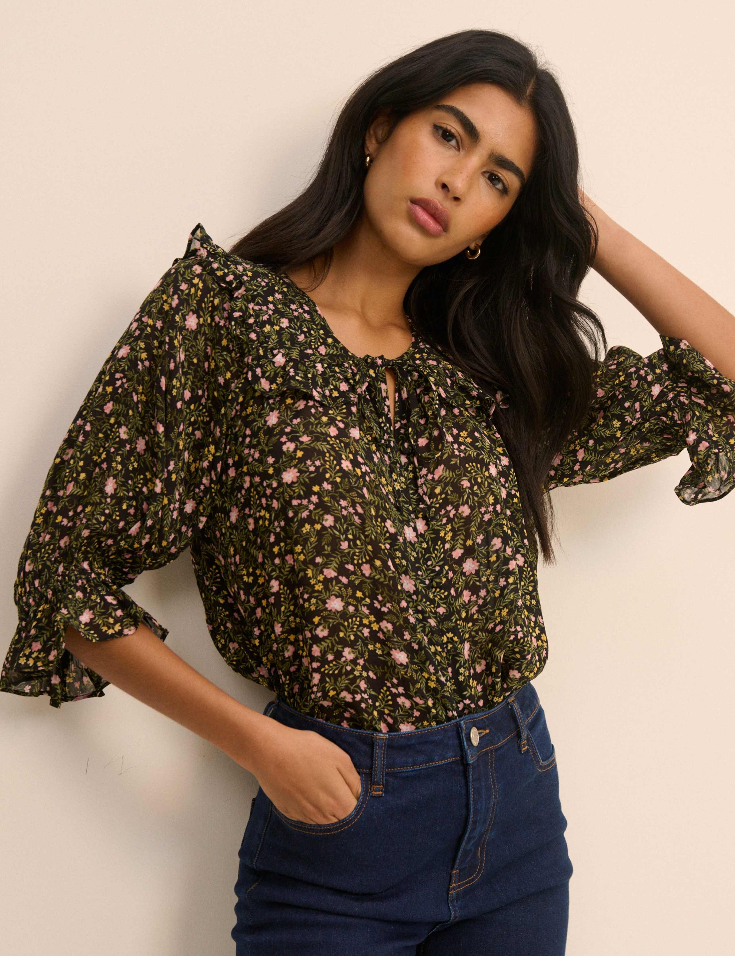 Floral Collared Tie Neck Blouse 1 of 5