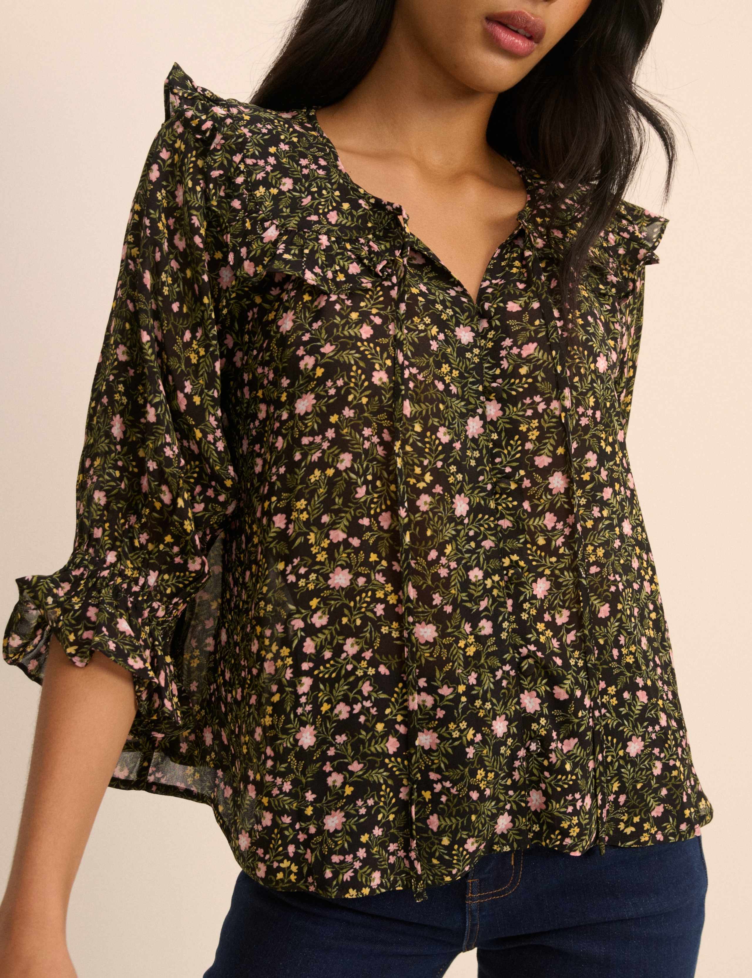 Floral Collared Tie Neck Blouse 5 of 5