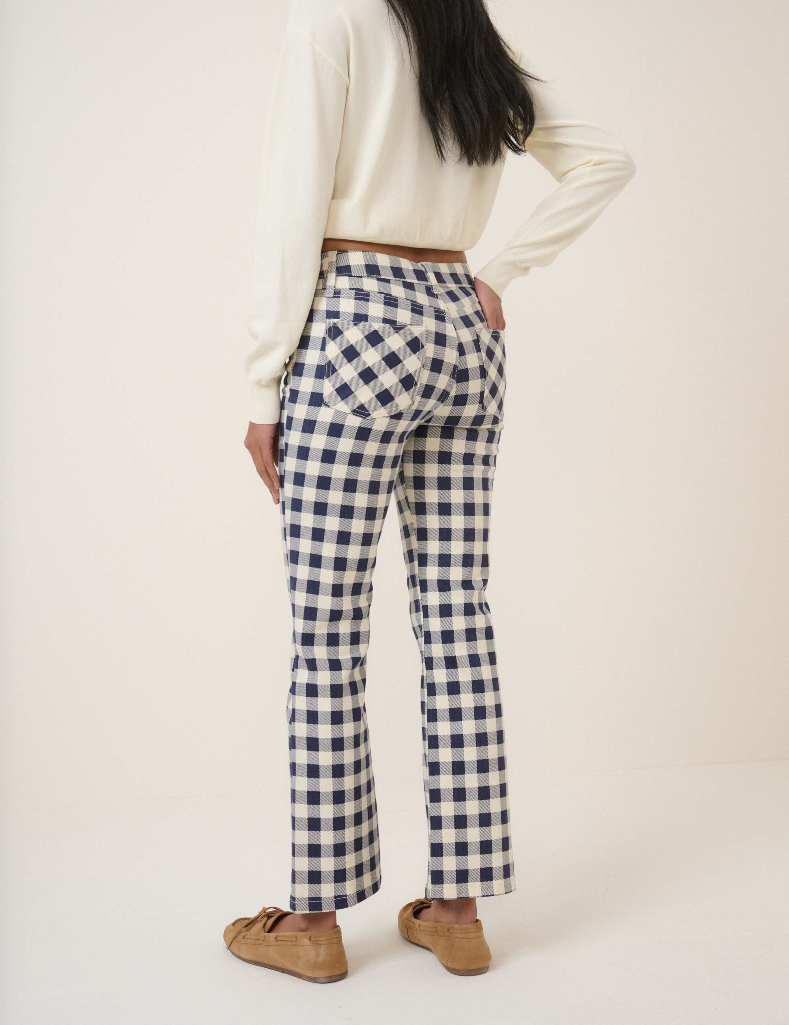 Cotton Rich Gingham Kick Flare Cropped Trousers 2 of 5