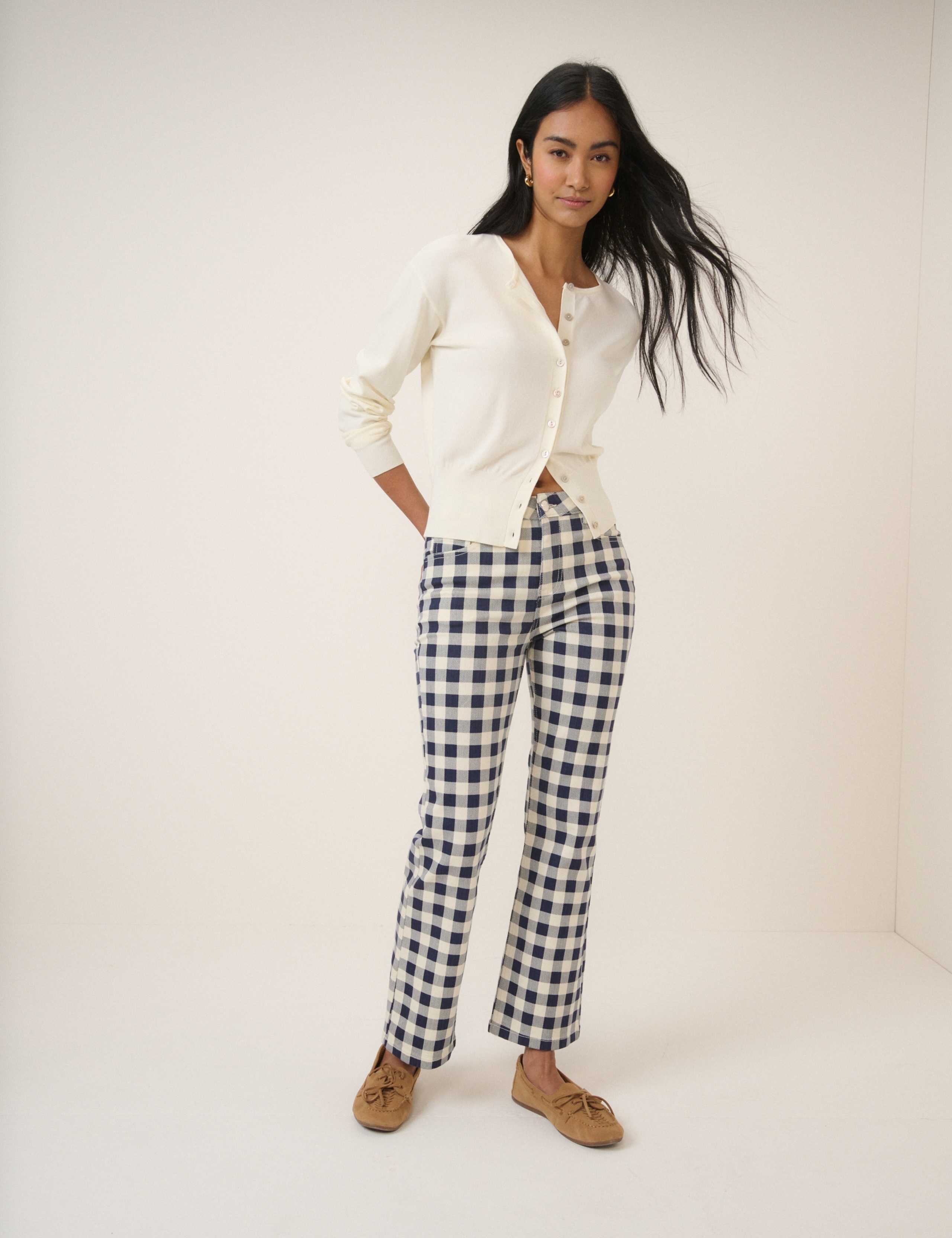 Cotton Rich Gingham Kick Flare Cropped Trousers 3 of 5