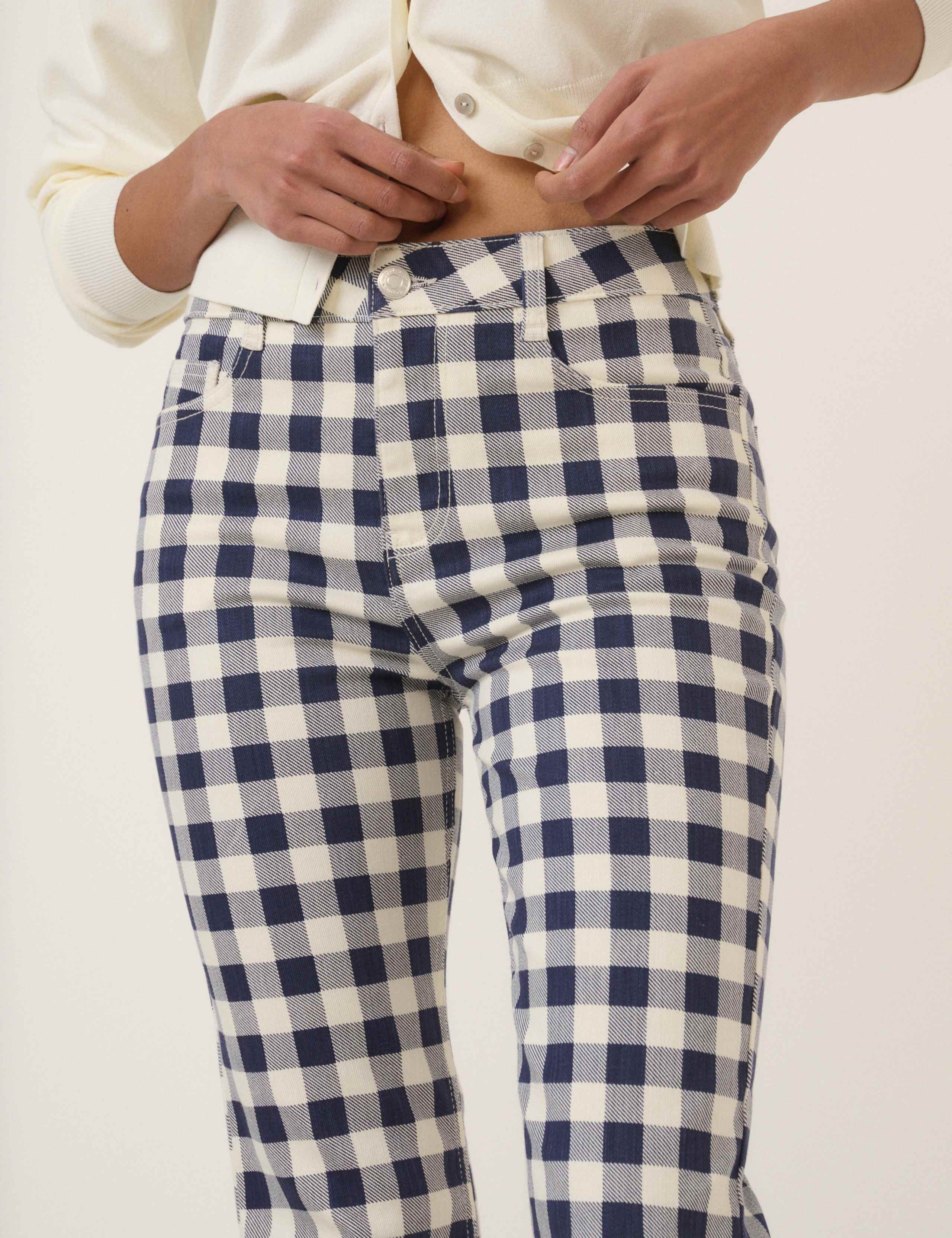 Cotton Rich Gingham Kick Flare Cropped Trousers 4 of 5