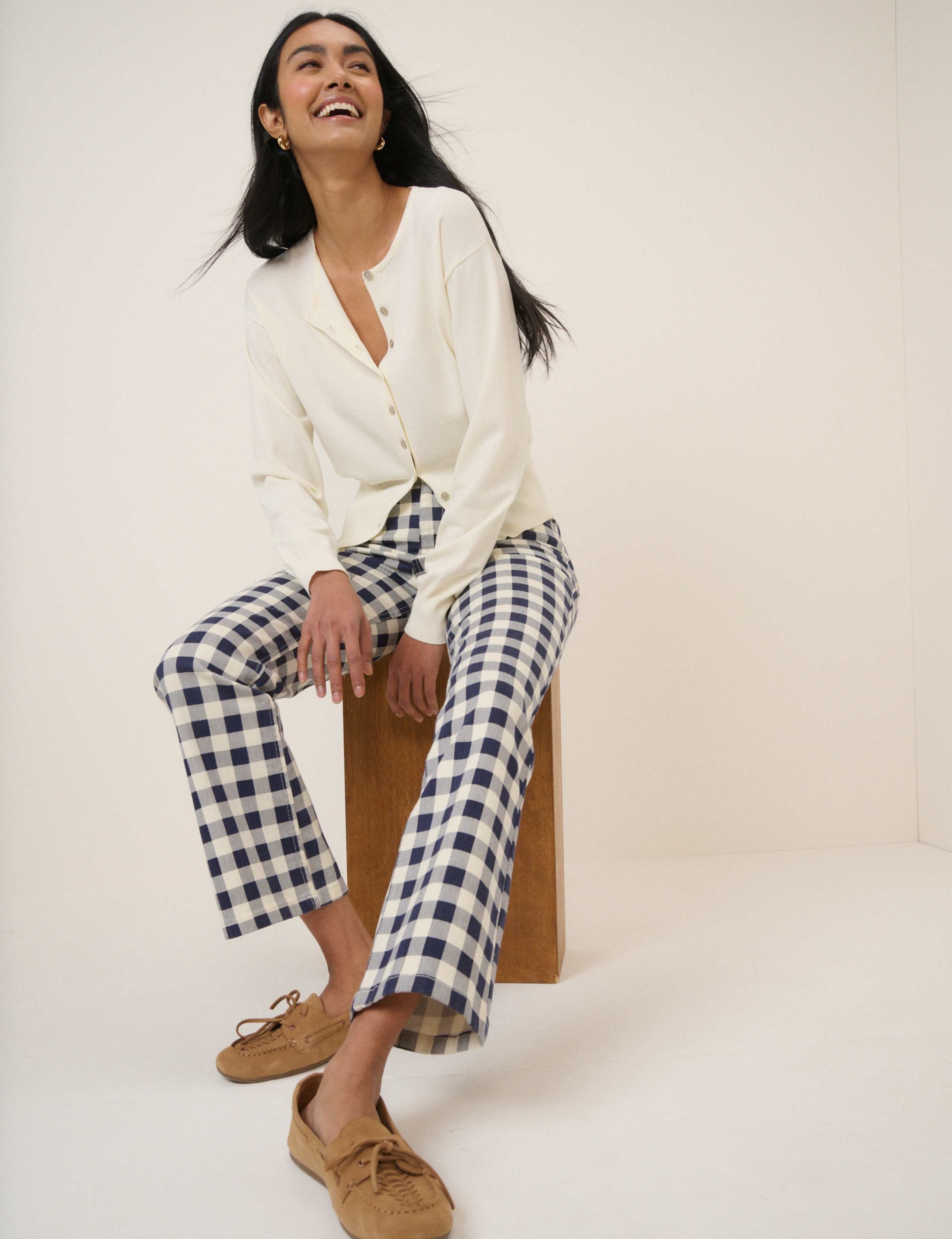Cotton Rich Gingham Kick Flare Cropped Trousers 5 of 5