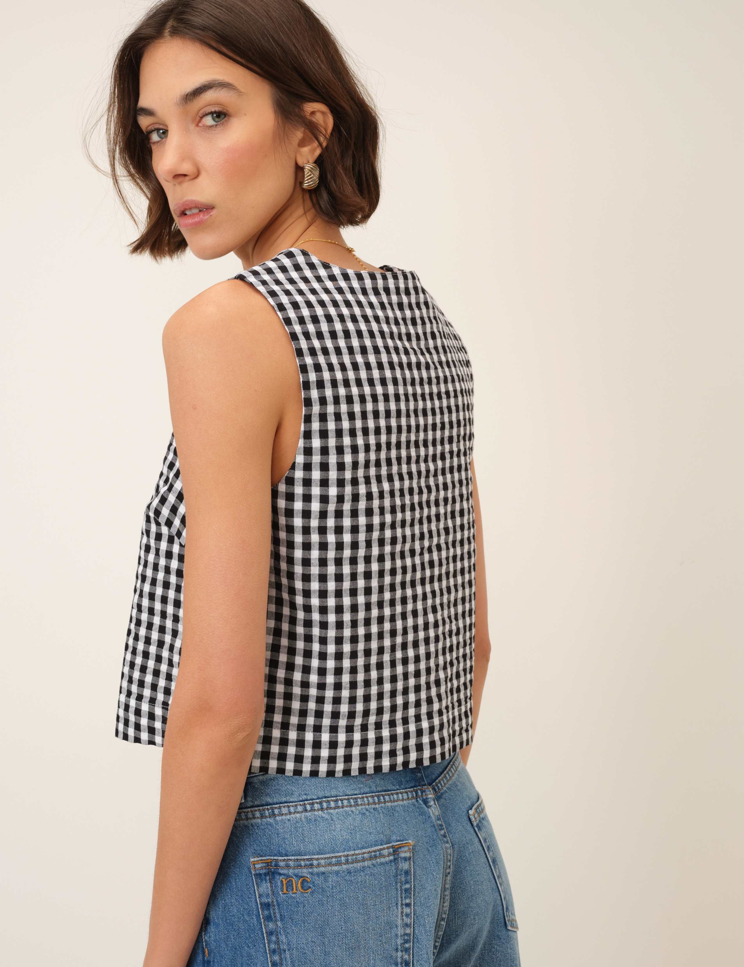 Pure Cotton Checked Square Neck Tank Top 2 of 5
