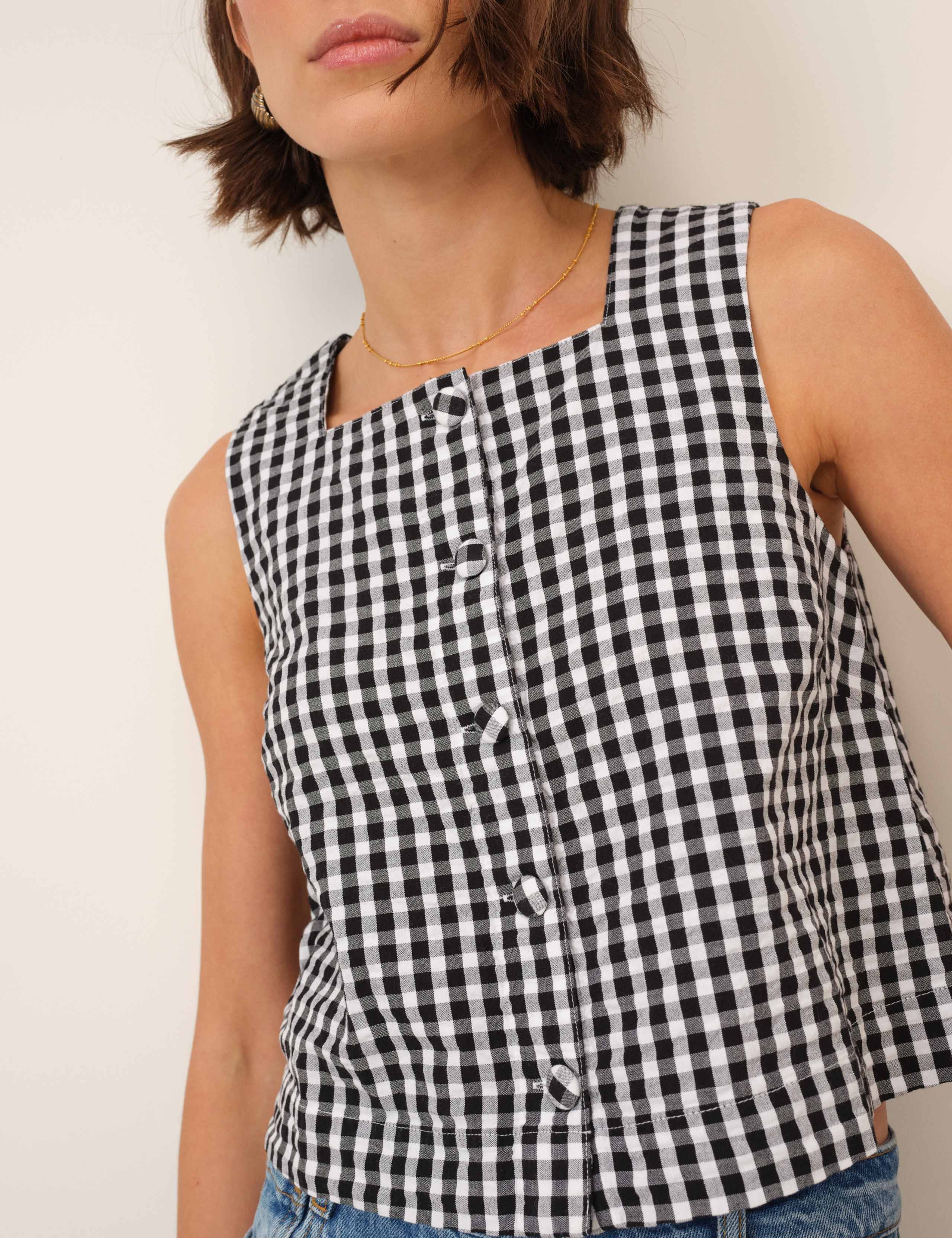 Pure Cotton Checked Square Neck Tank Top 3 of 5