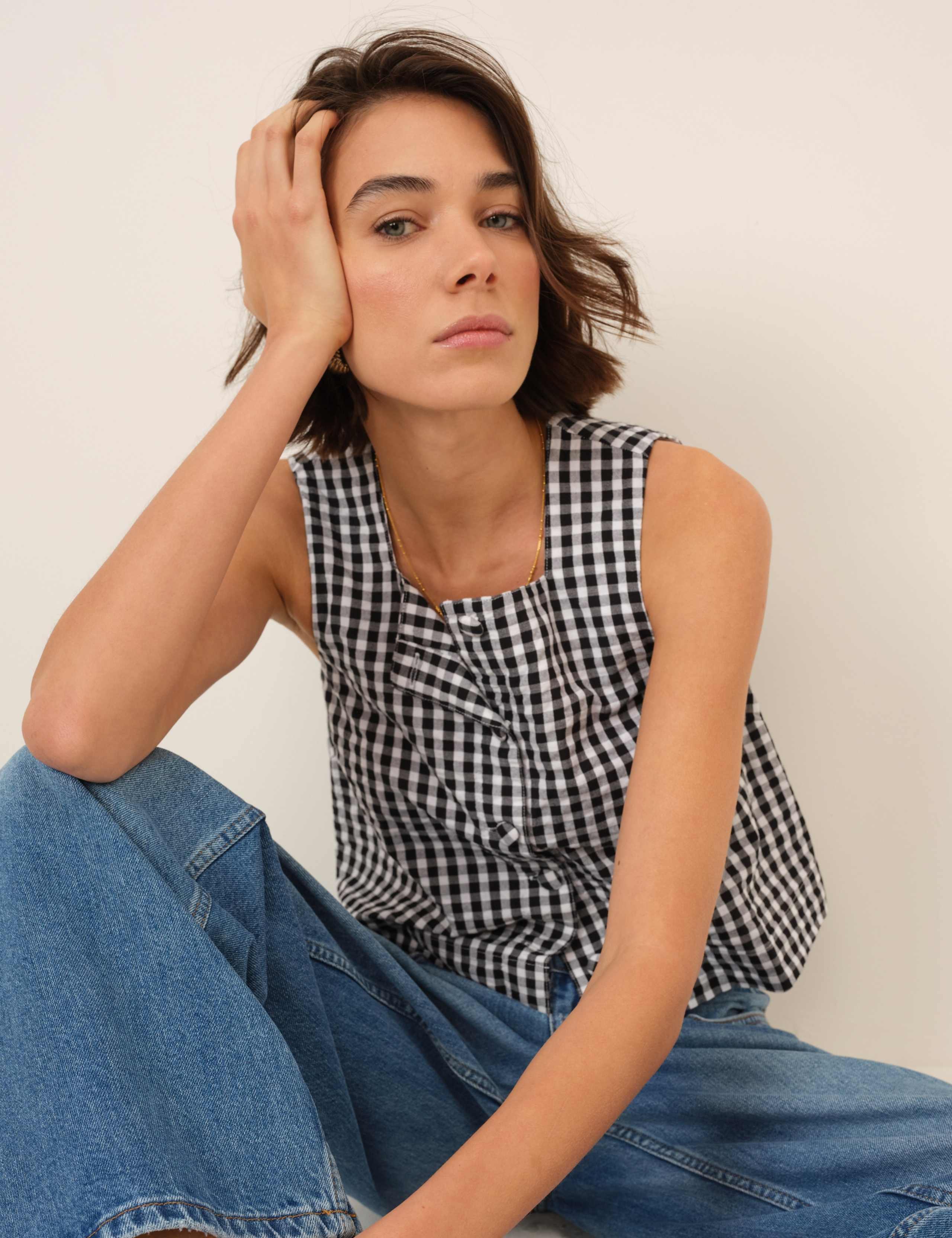 Pure Cotton Checked Square Neck Tank Top 4 of 5