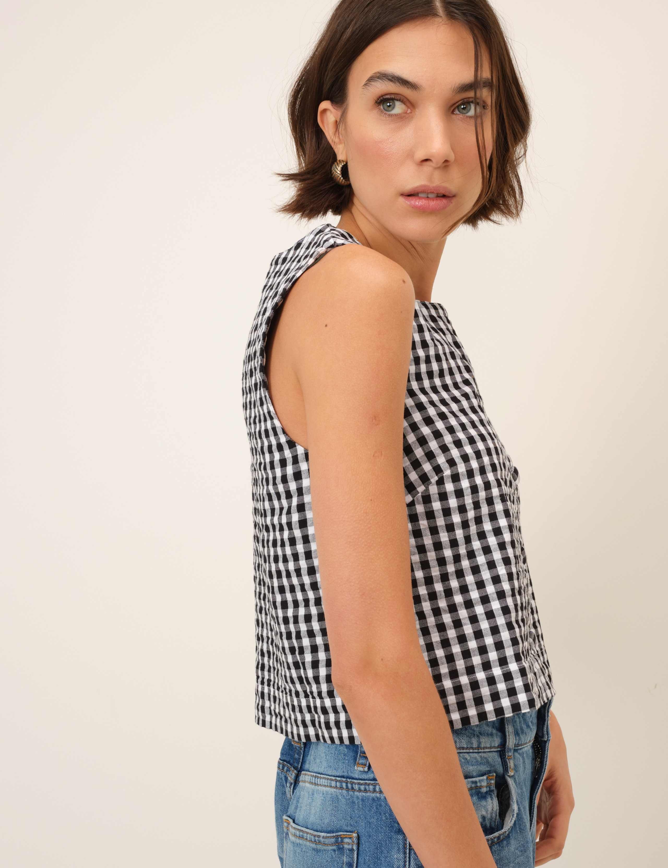 Pure Cotton Checked Square Neck Tank Top 5 of 5