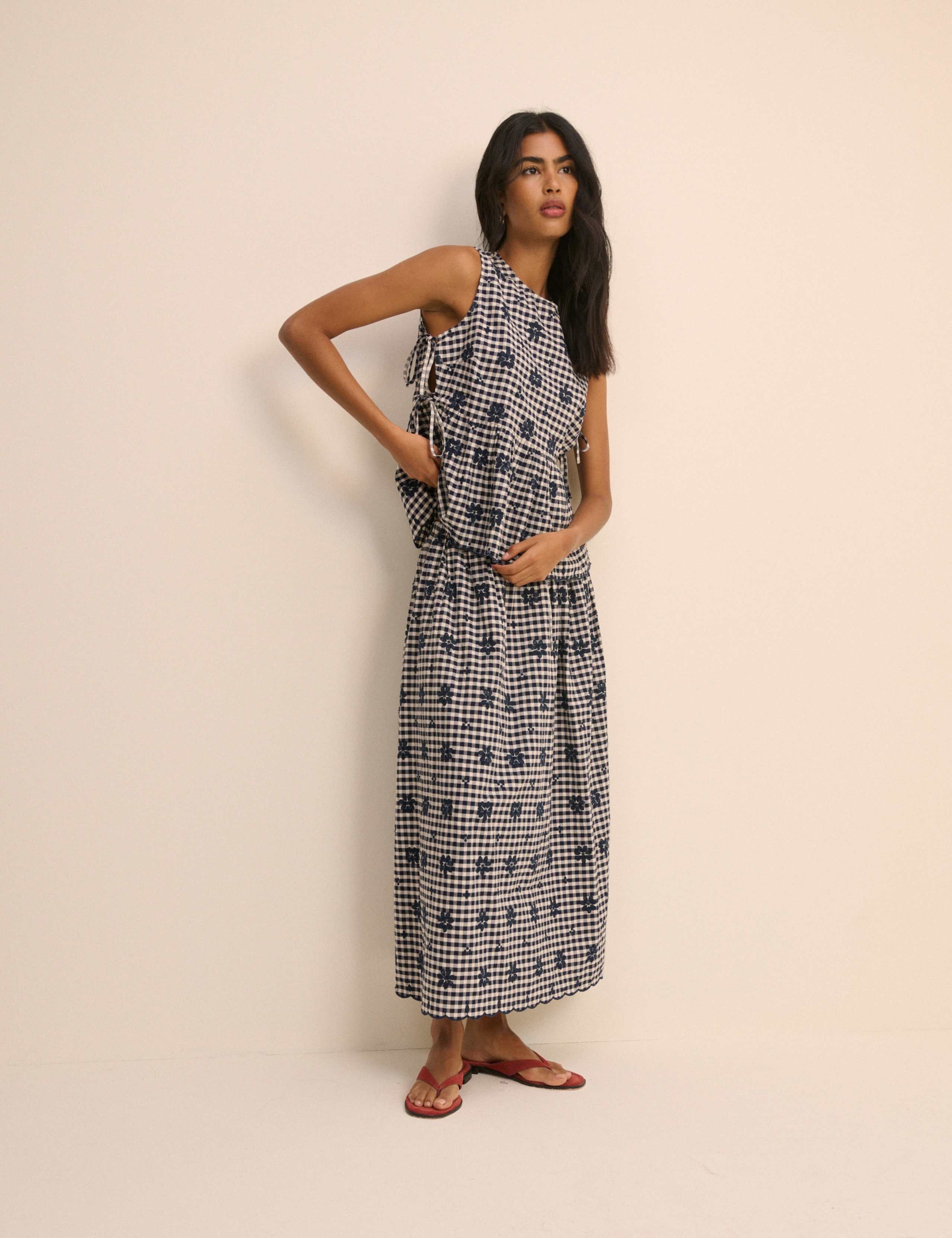 Pure Cotton Checked Embroidered Blouse 2 of 5