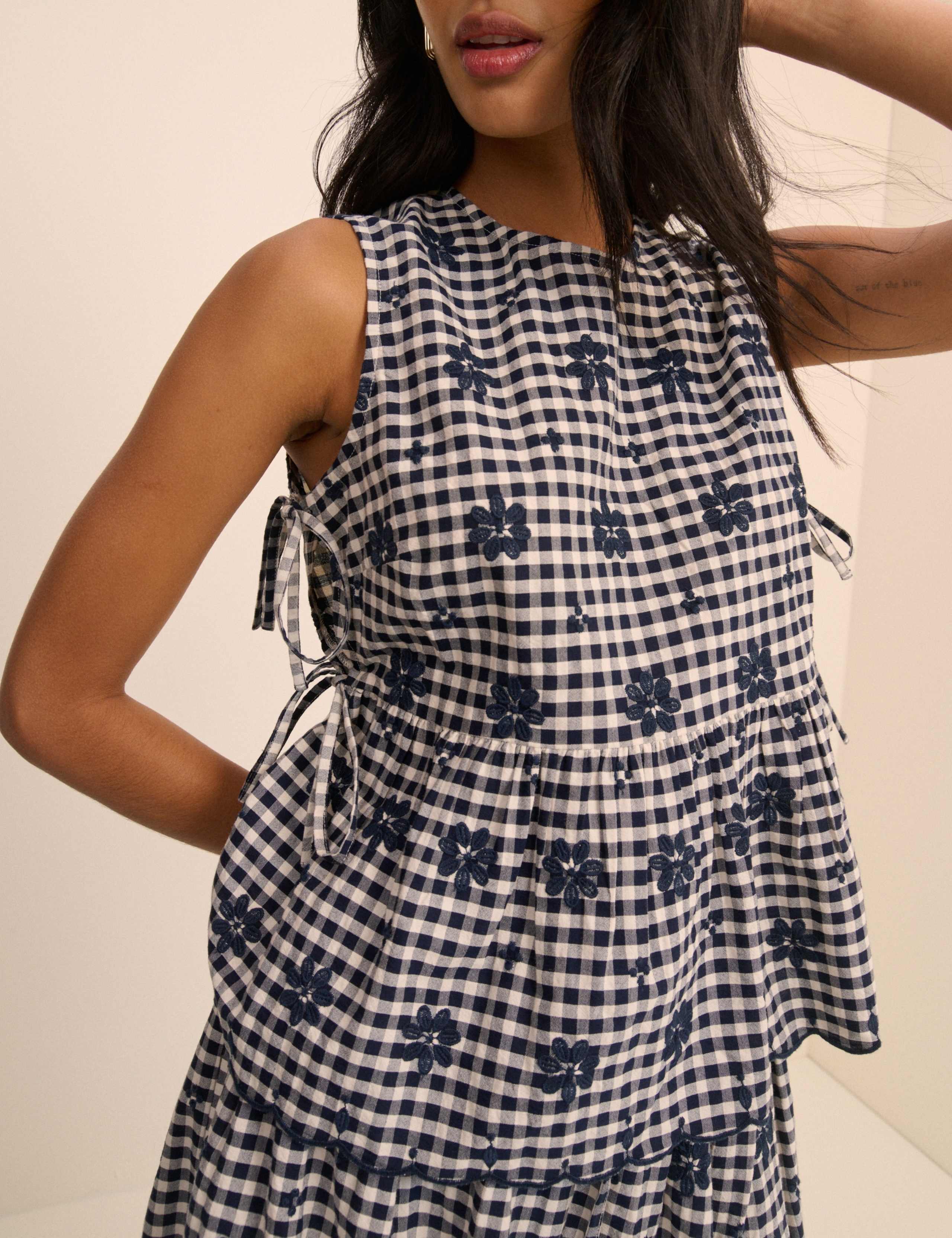 Pure Cotton Checked Embroidered Blouse 3 of 5