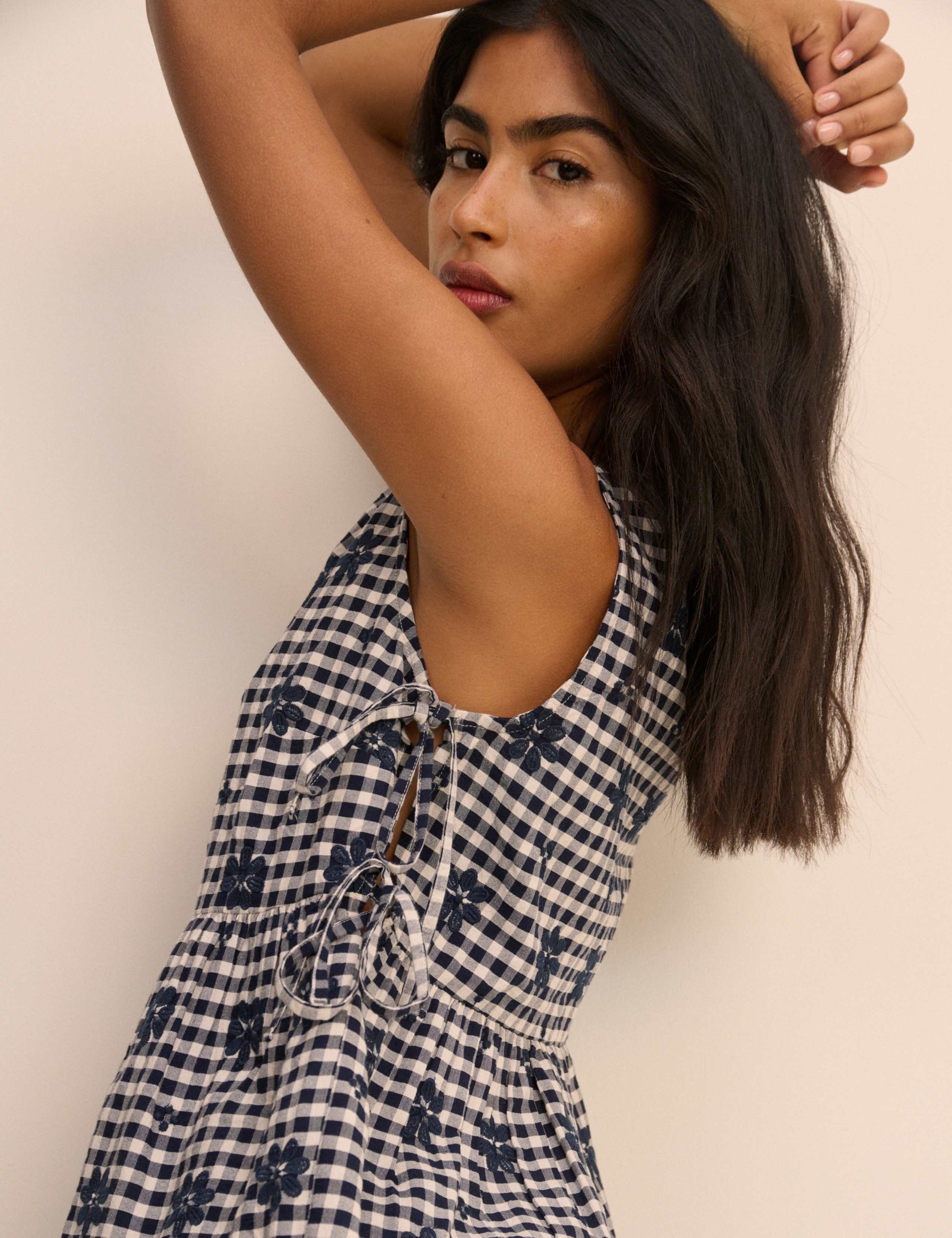 Pure Cotton Checked Embroidered Blouse 4 of 5