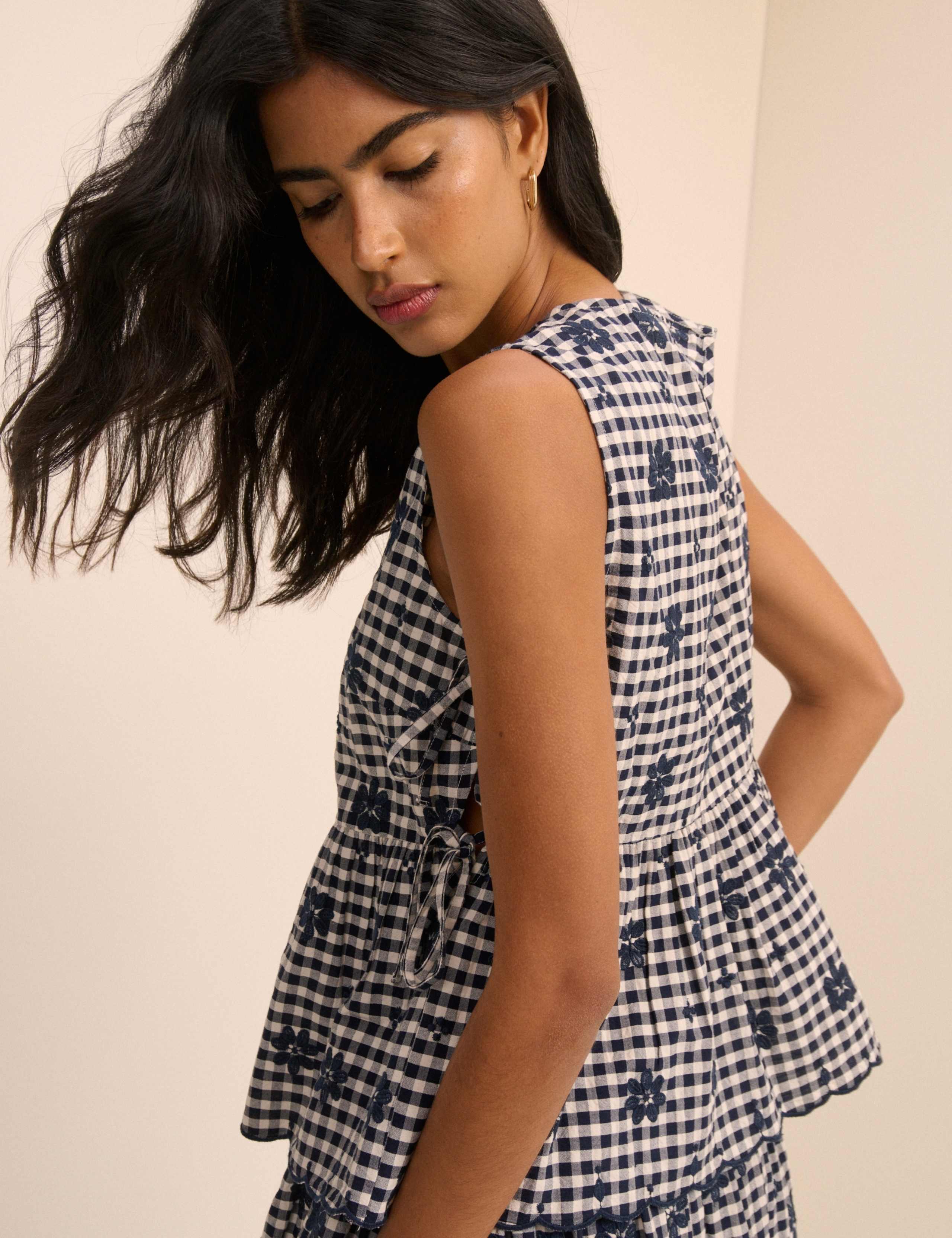 Pure Cotton Checked Embroidered Blouse 5 of 5