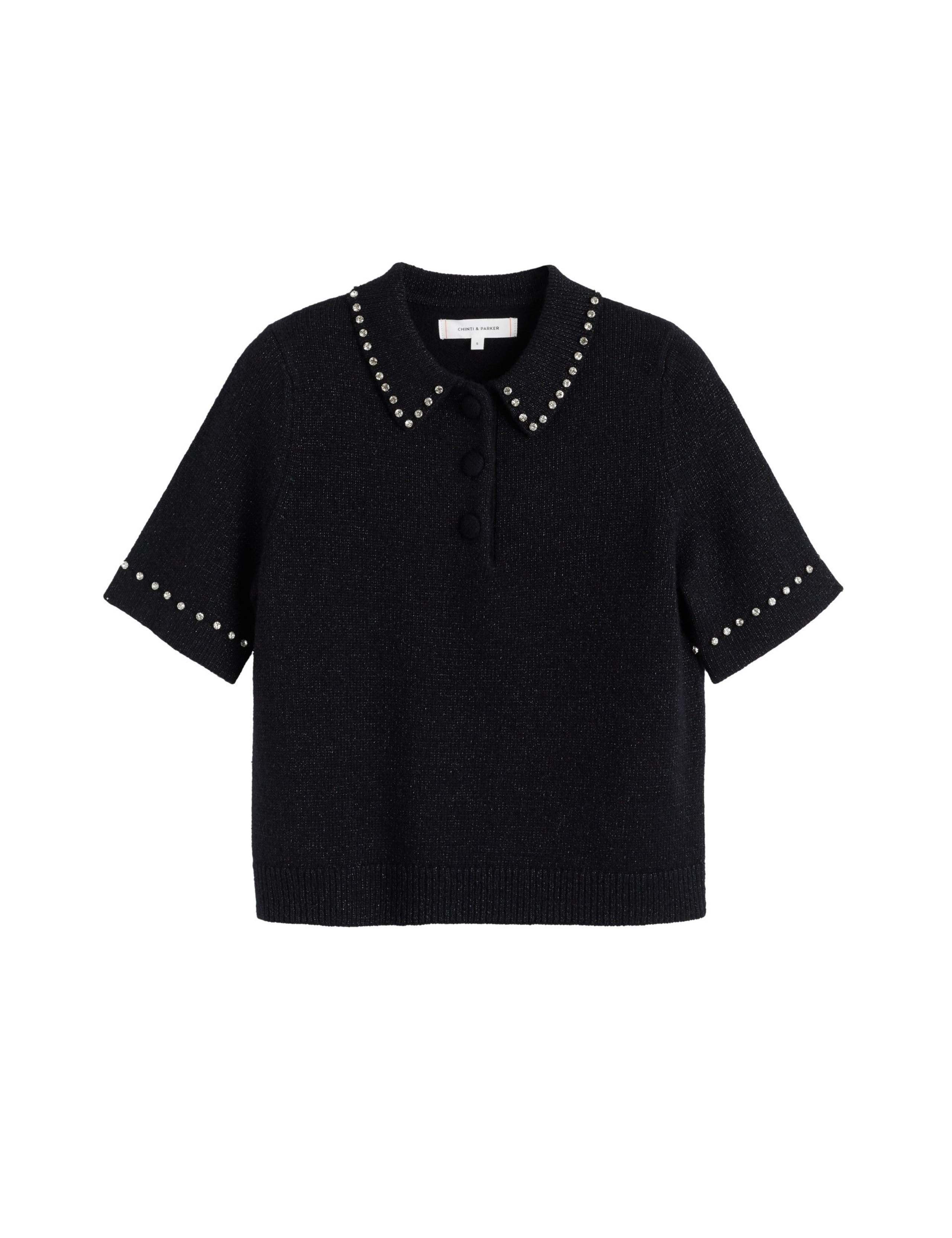 Wool Rich Embellished Polo Collar Knitted Top with Cashmere 2 of 4