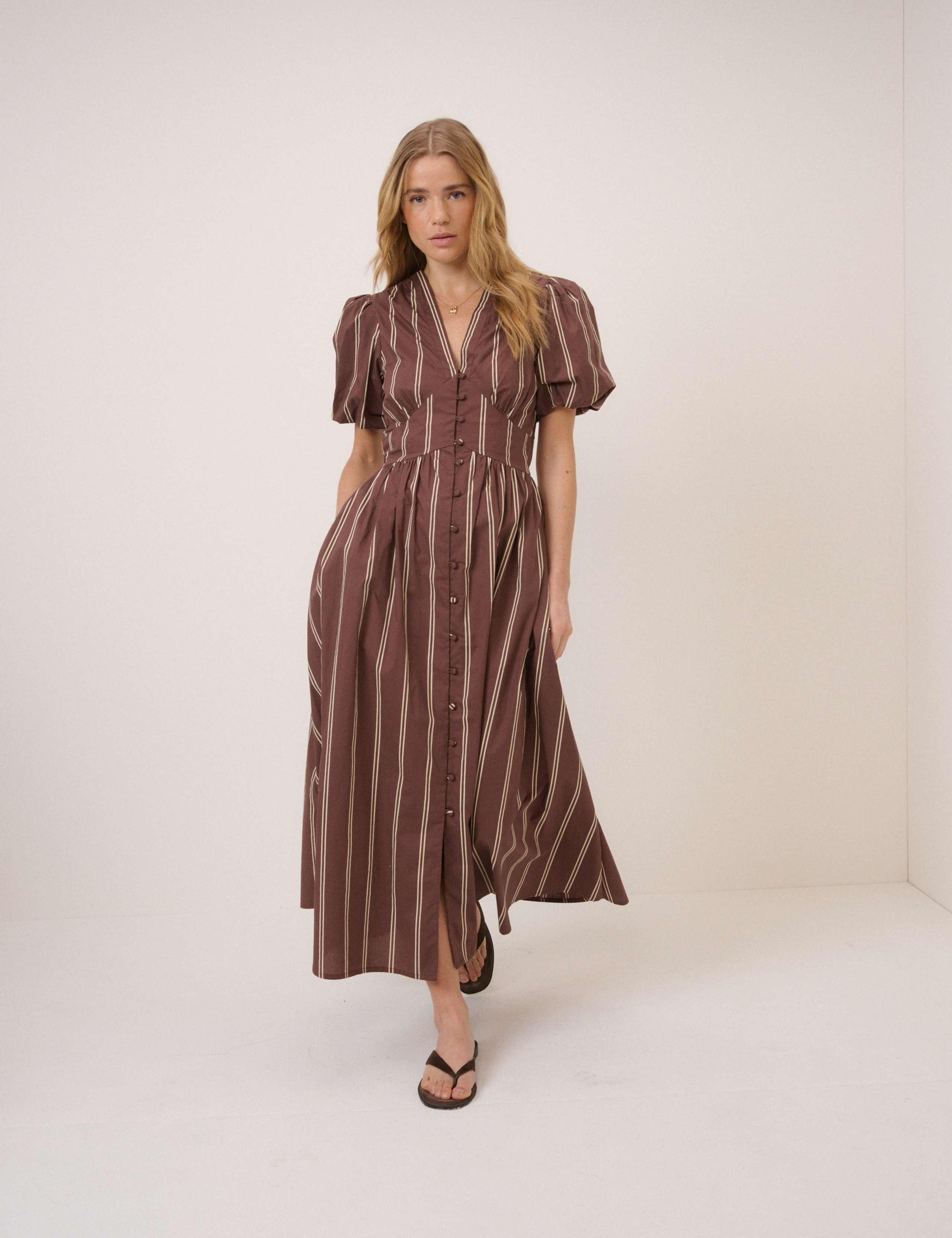 Pure Cotton Striped V-Neck Midaxi Dress 2 of 5