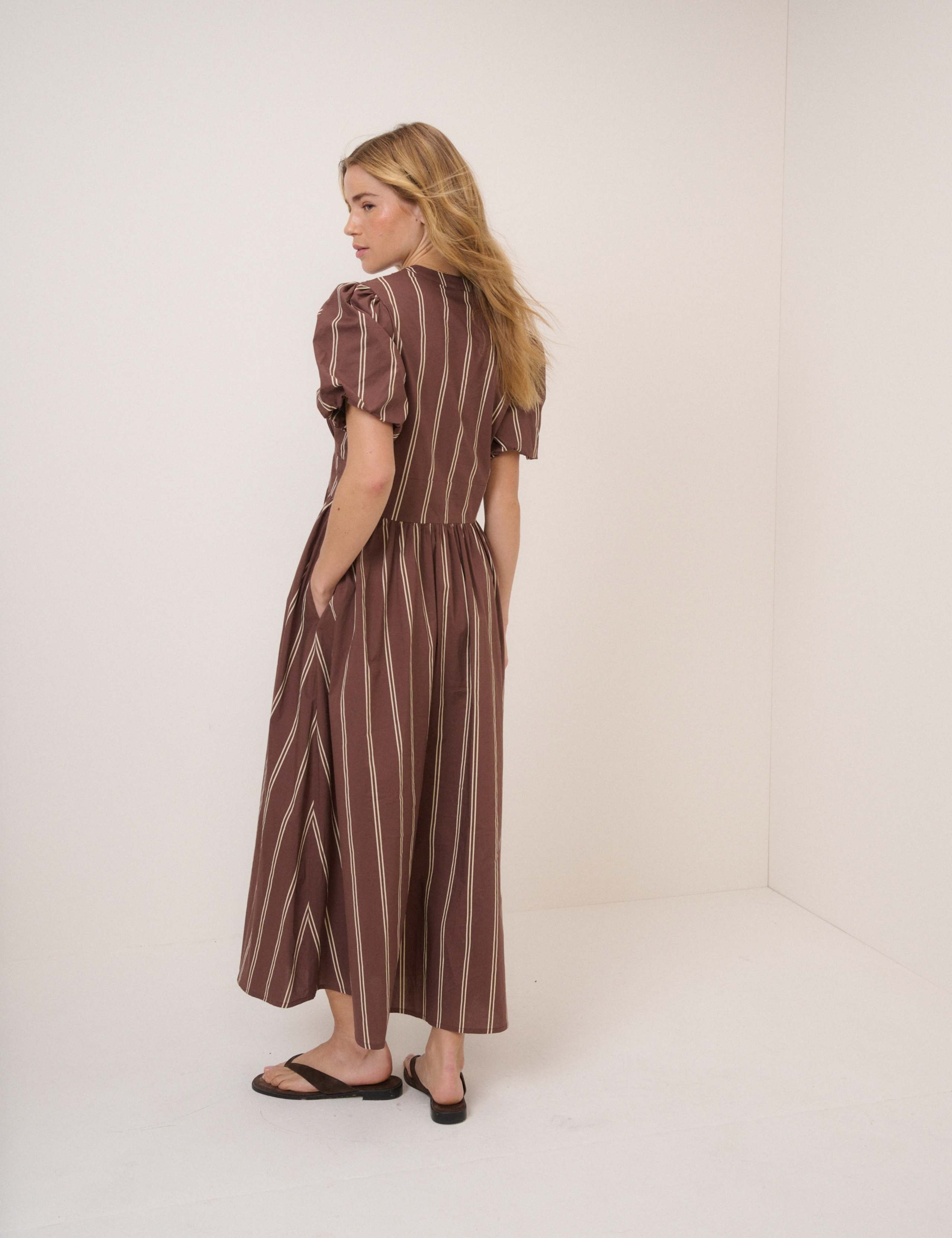 Pure Cotton Striped V-Neck Midaxi Dress 5 of 5