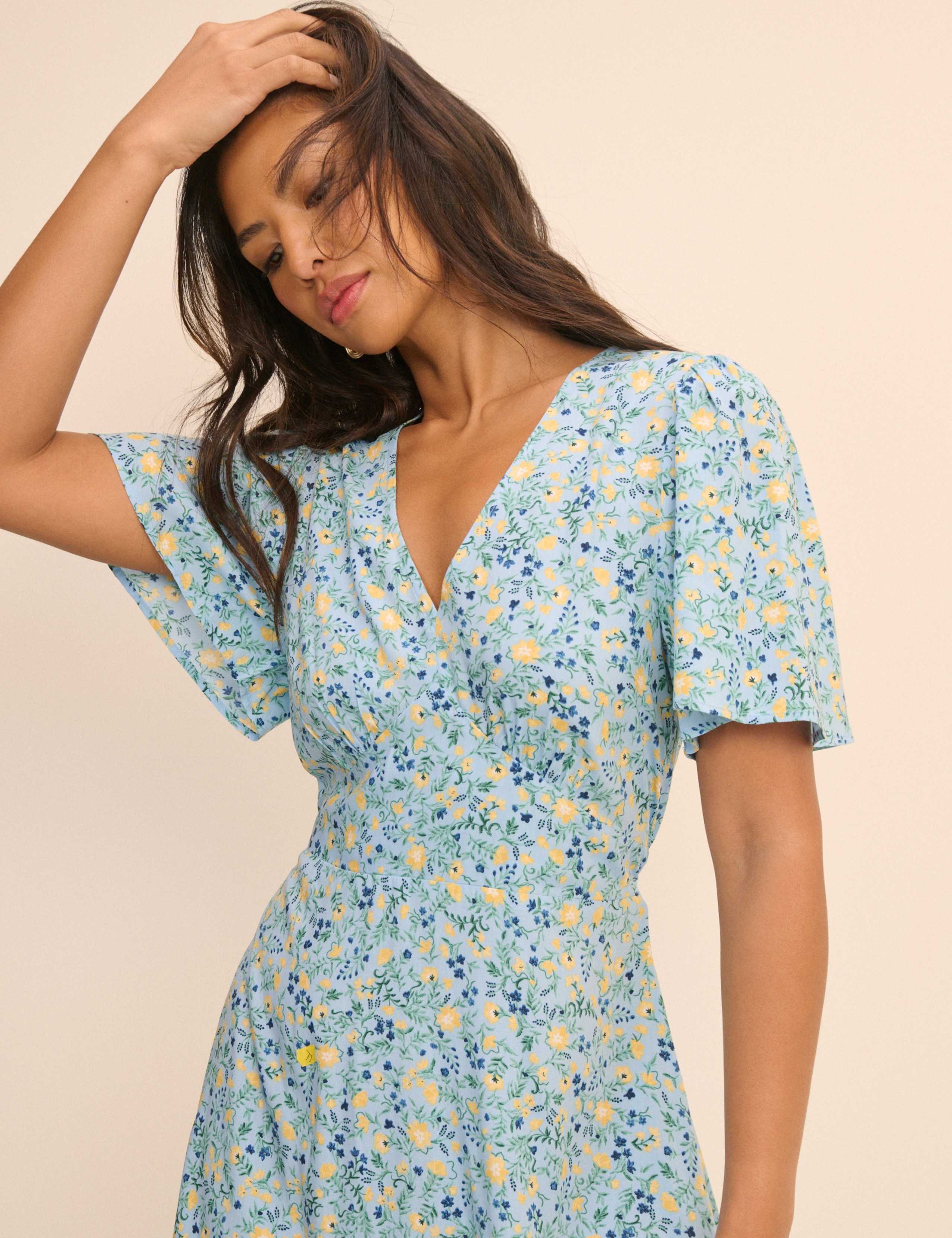 Floral V-Neck Angel Sleeve Midi Tea Dress 2 of 5