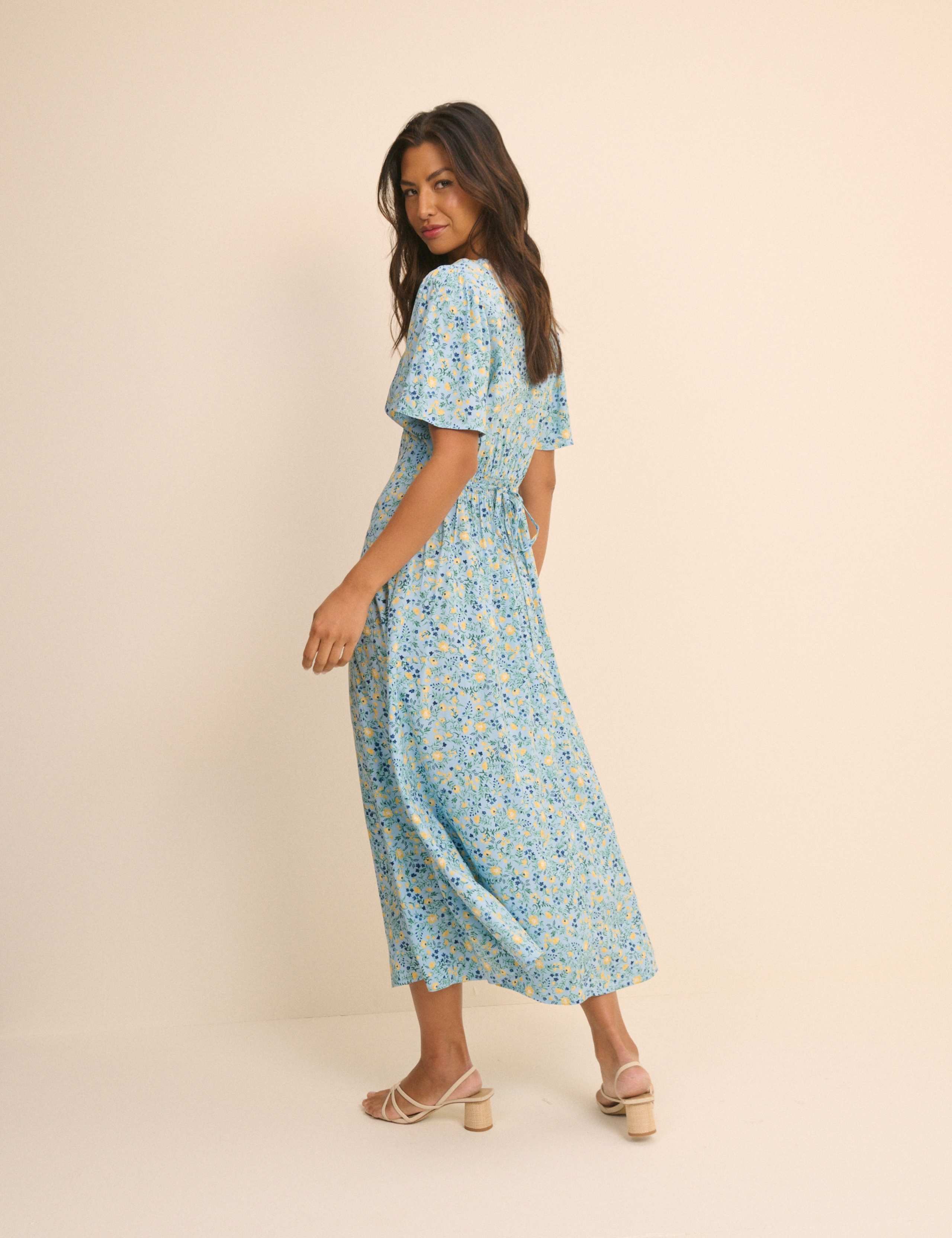 Floral V-Neck Angel Sleeve Midi Tea Dress 3 of 5