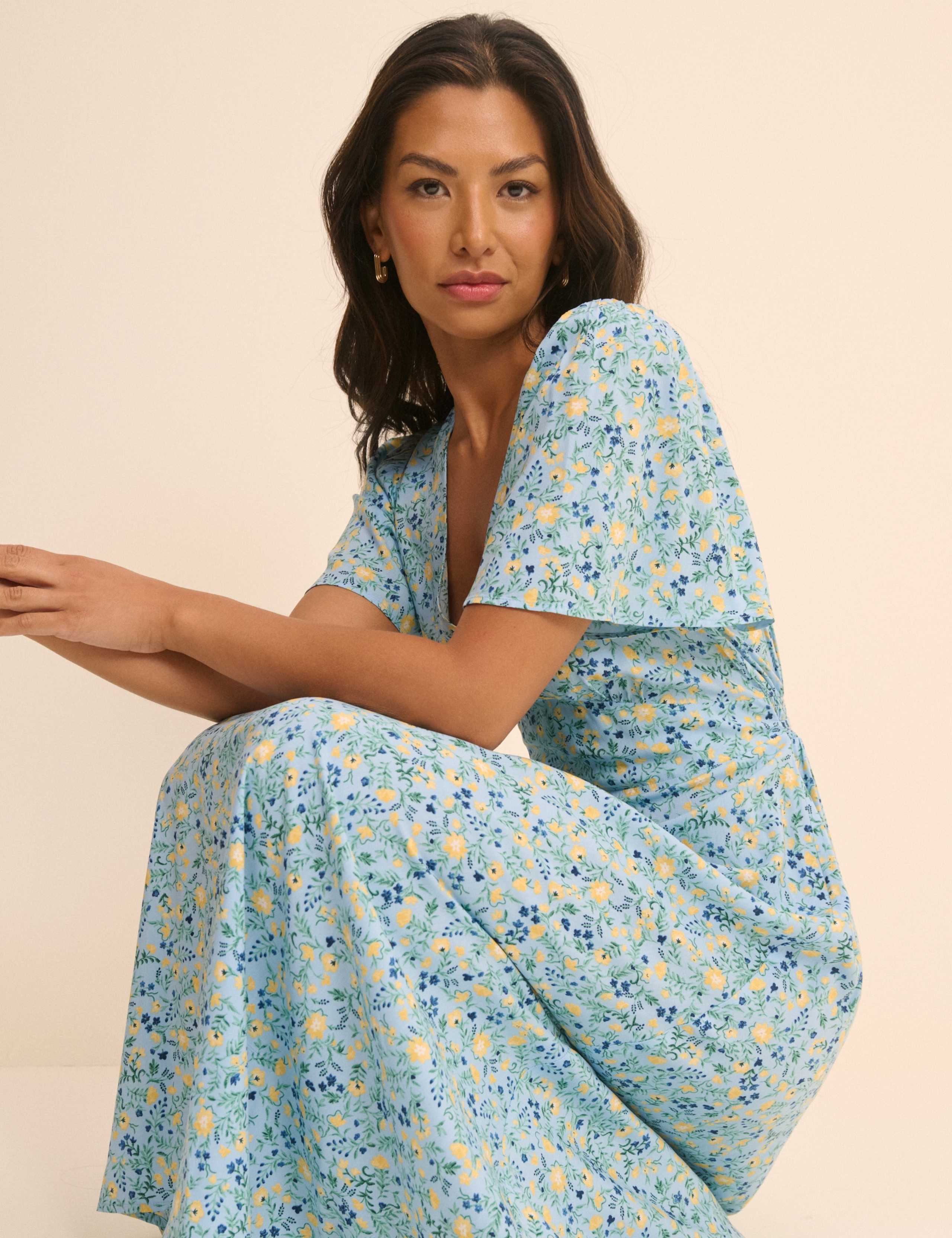 Floral V-Neck Angel Sleeve Midi Tea Dress 4 of 5