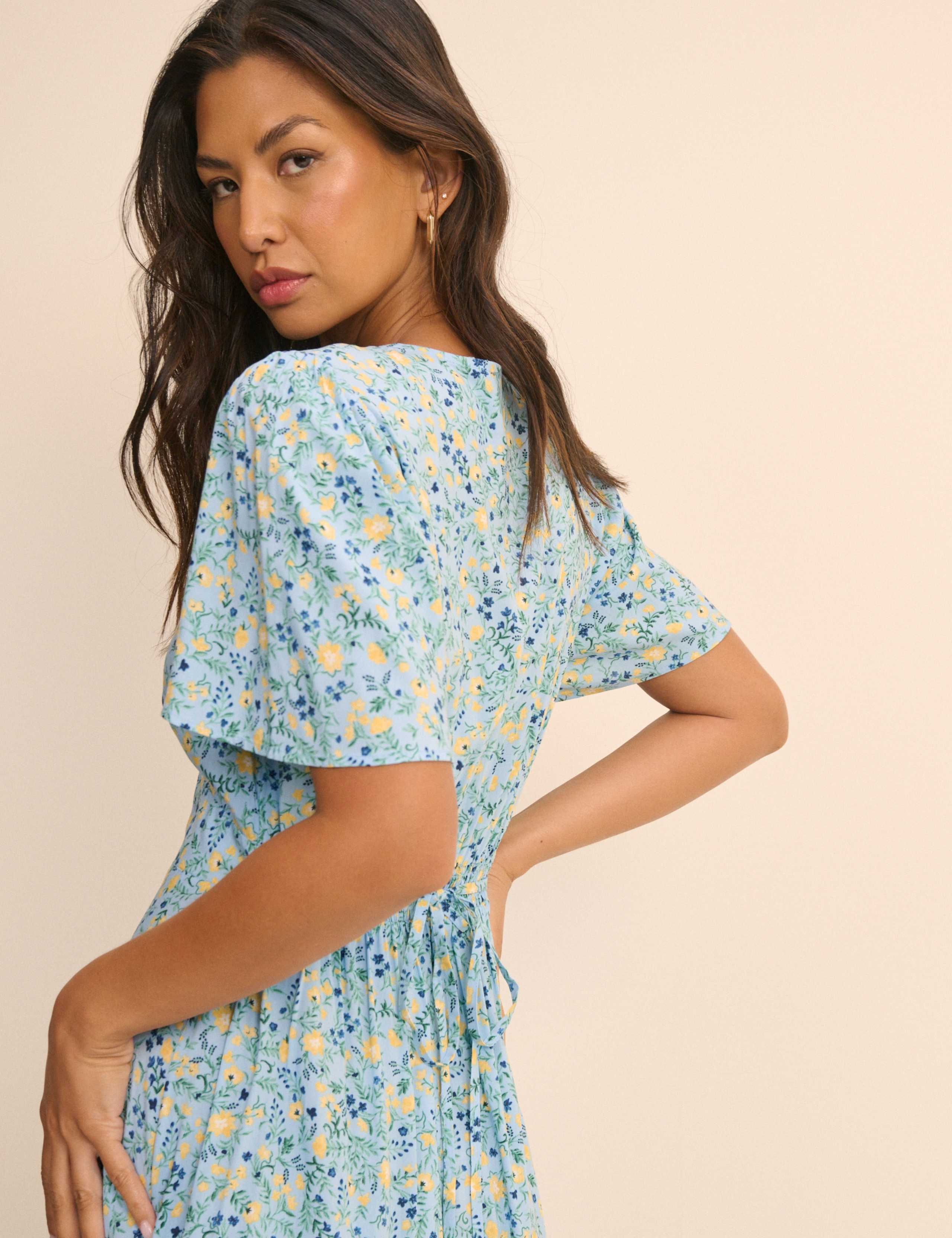 Floral V-Neck Angel Sleeve Midi Tea Dress 5 of 5