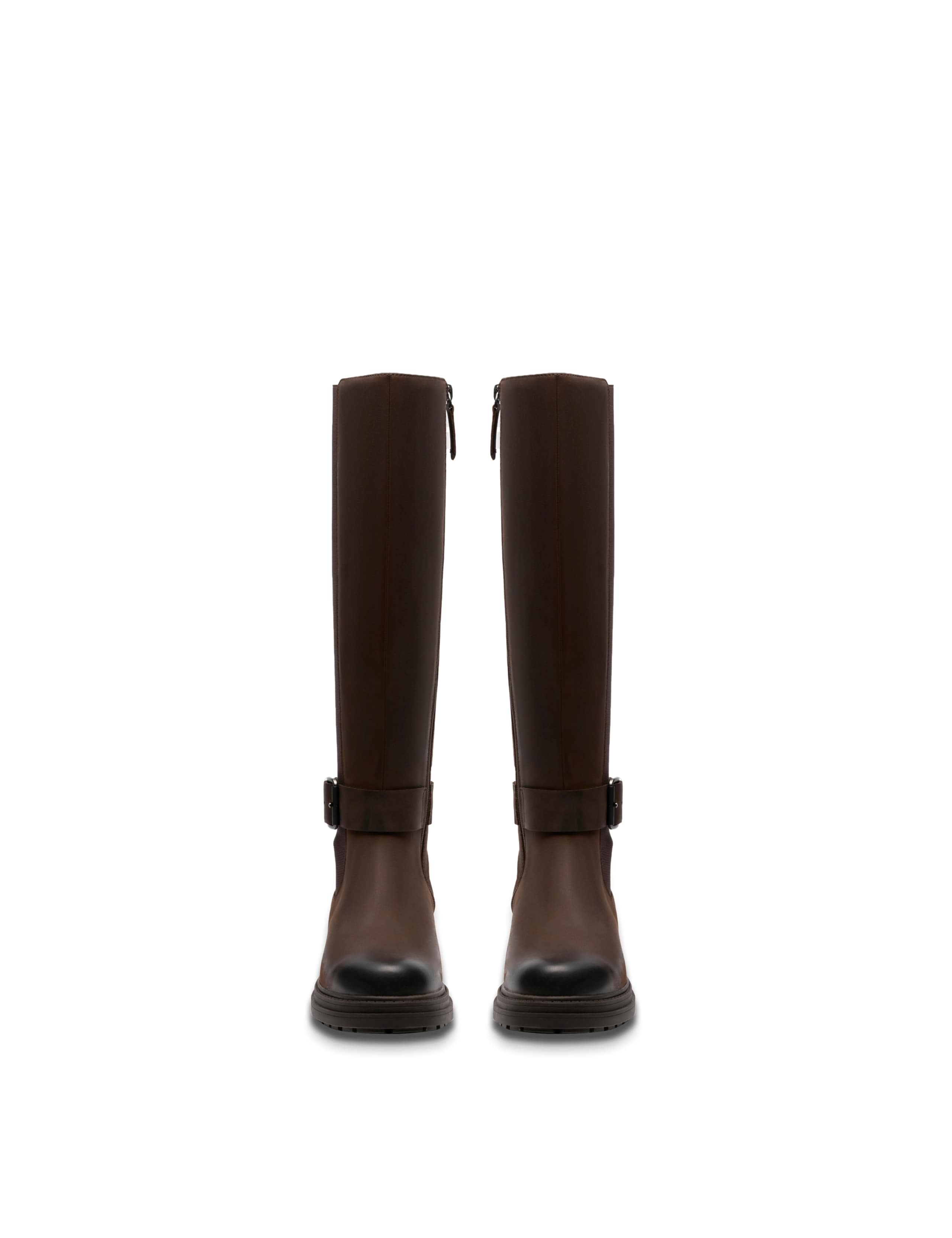 Leather Buckle Block Heel Knee High Boots 2 of 6