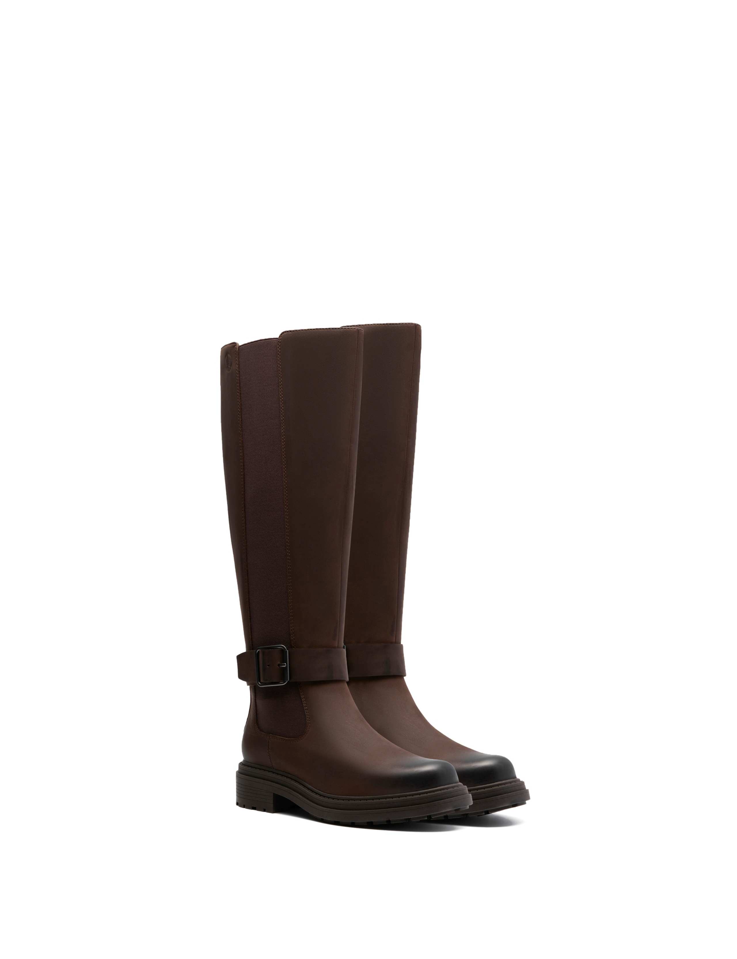 Leather Buckle Block Heel Knee High Boots 3 of 6