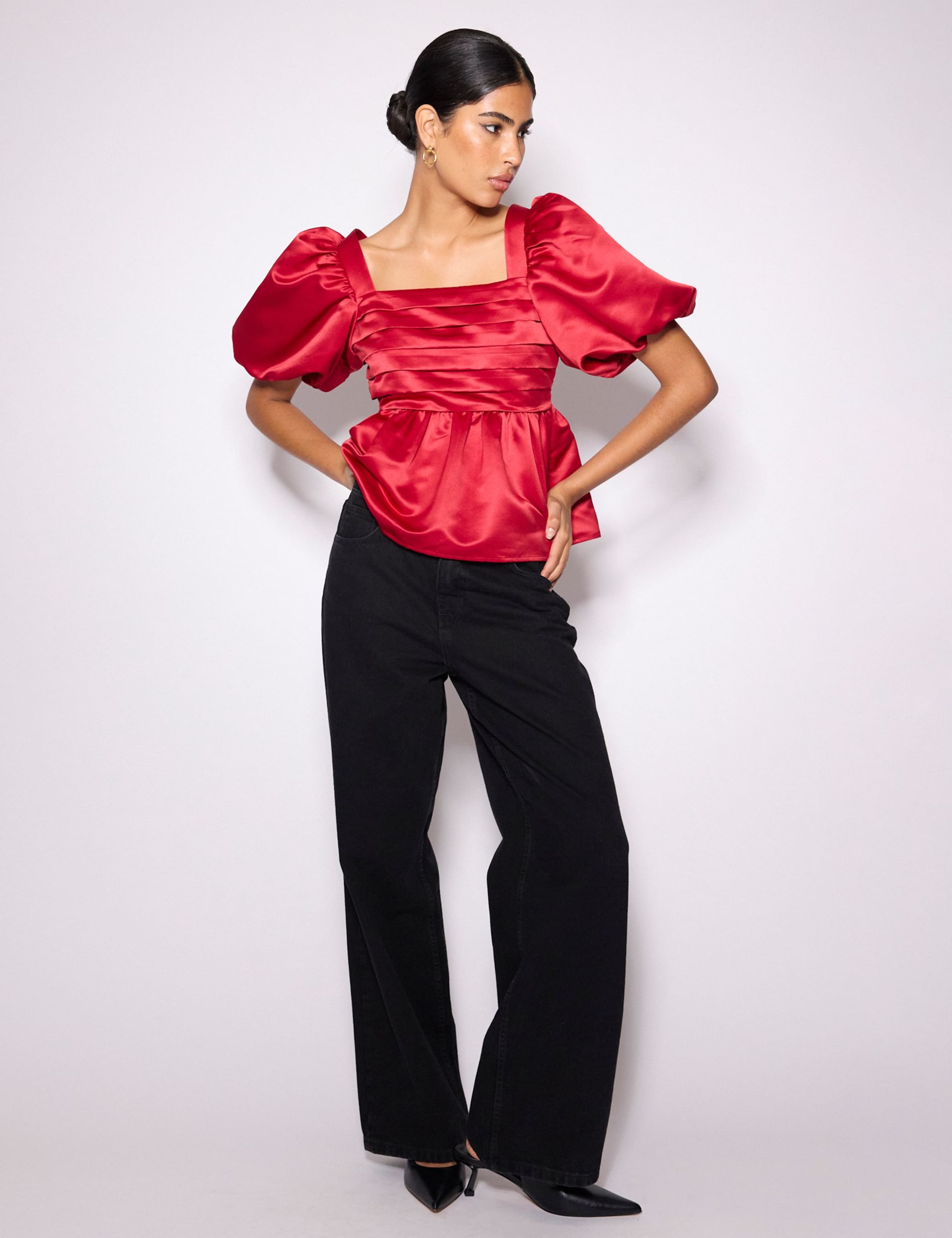 Square Neck Puff Sleeve Peplum Top 2 of 5