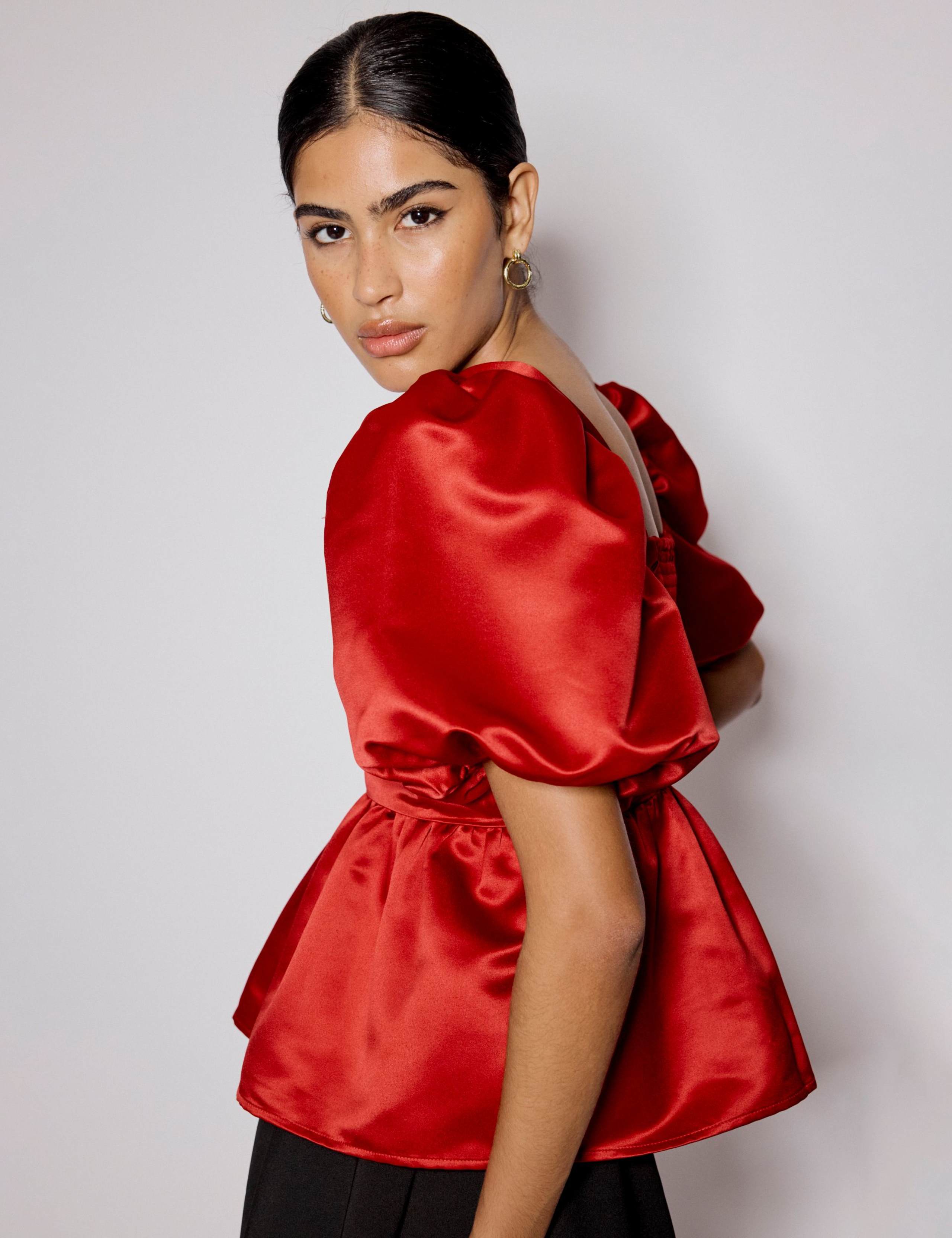 Square Neck Puff Sleeve Peplum Top 3 of 5