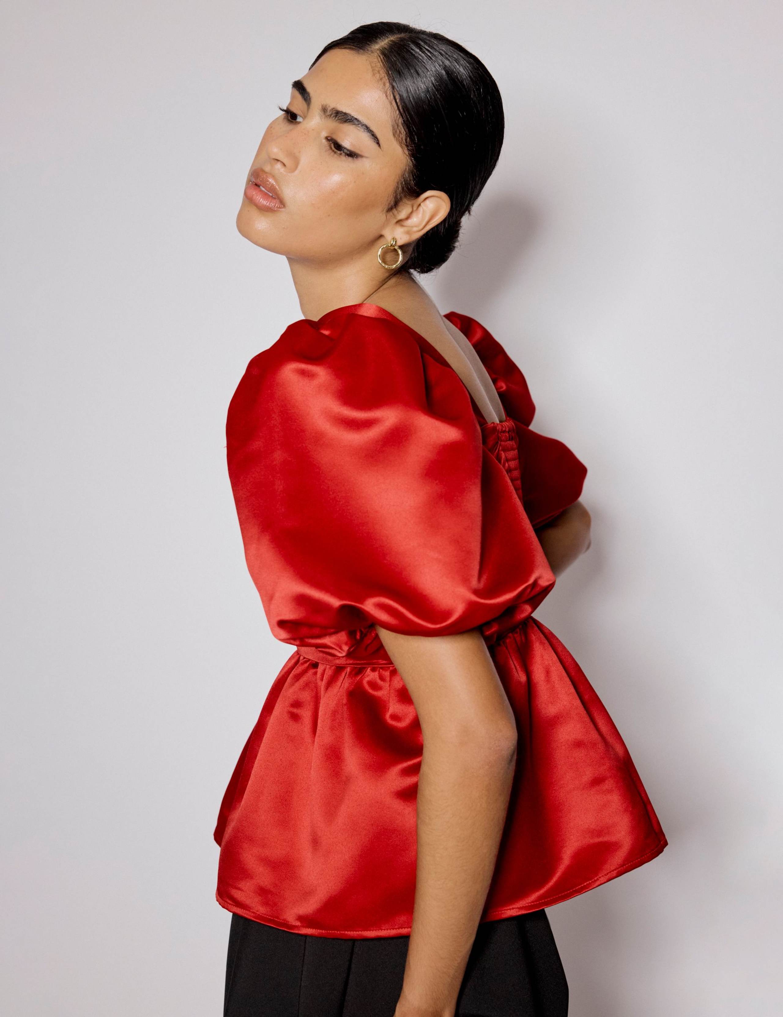 Square Neck Puff Sleeve Peplum Top 4 of 5