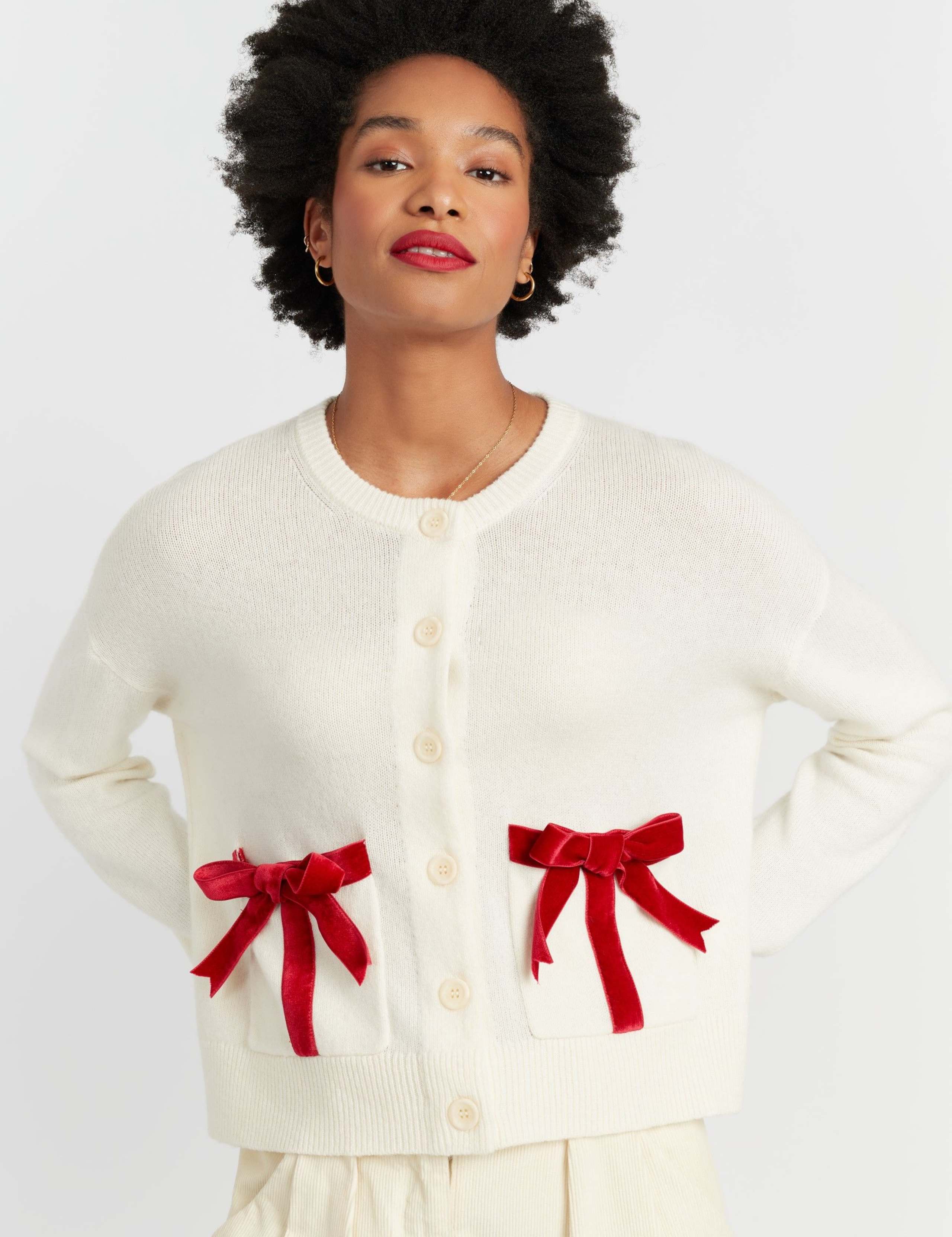 Wool Rich Bow Detail Cardigan with Cashmere 4 of 4