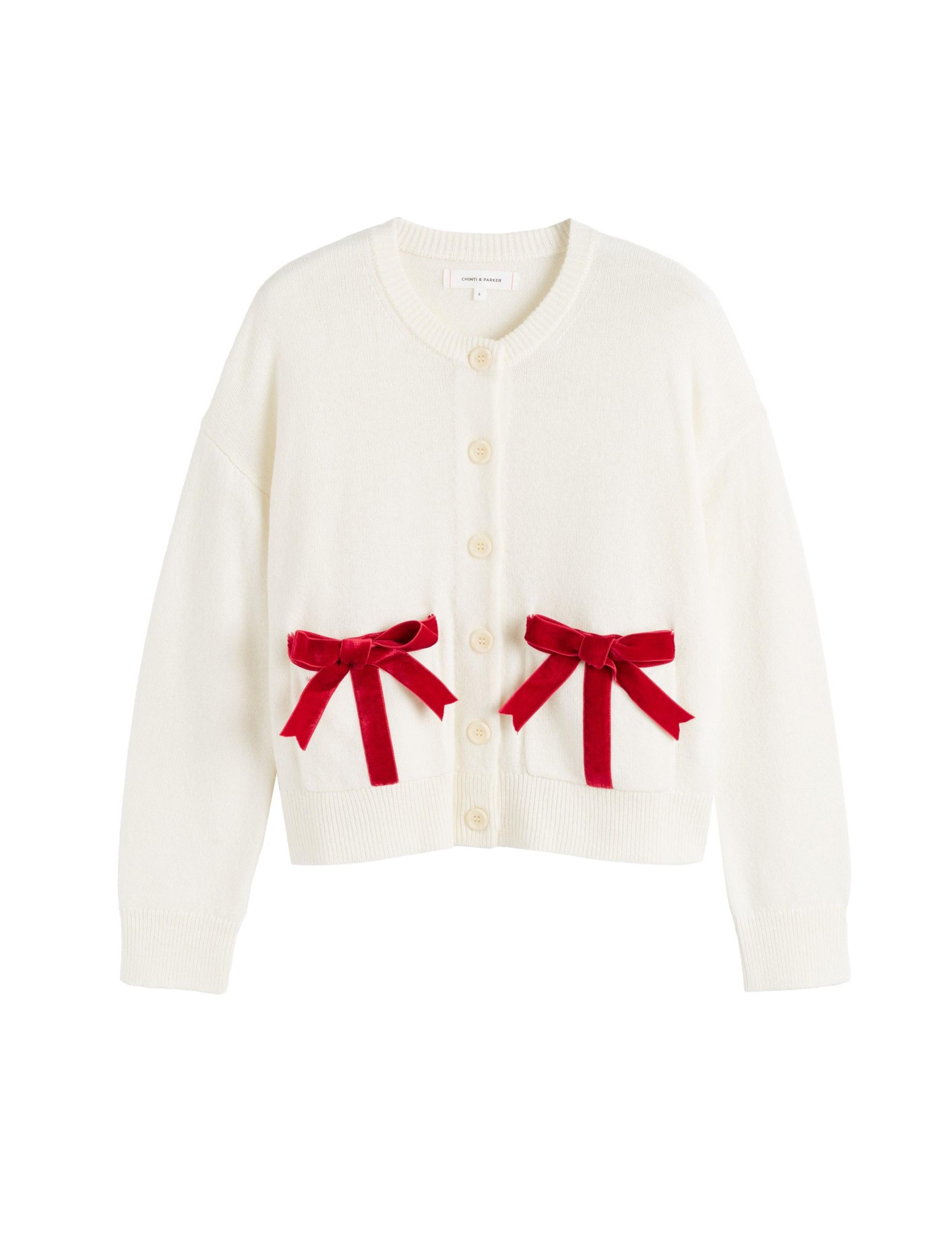 Wool Rich Bow Detail Cardigan with Cashmere 2 of 4