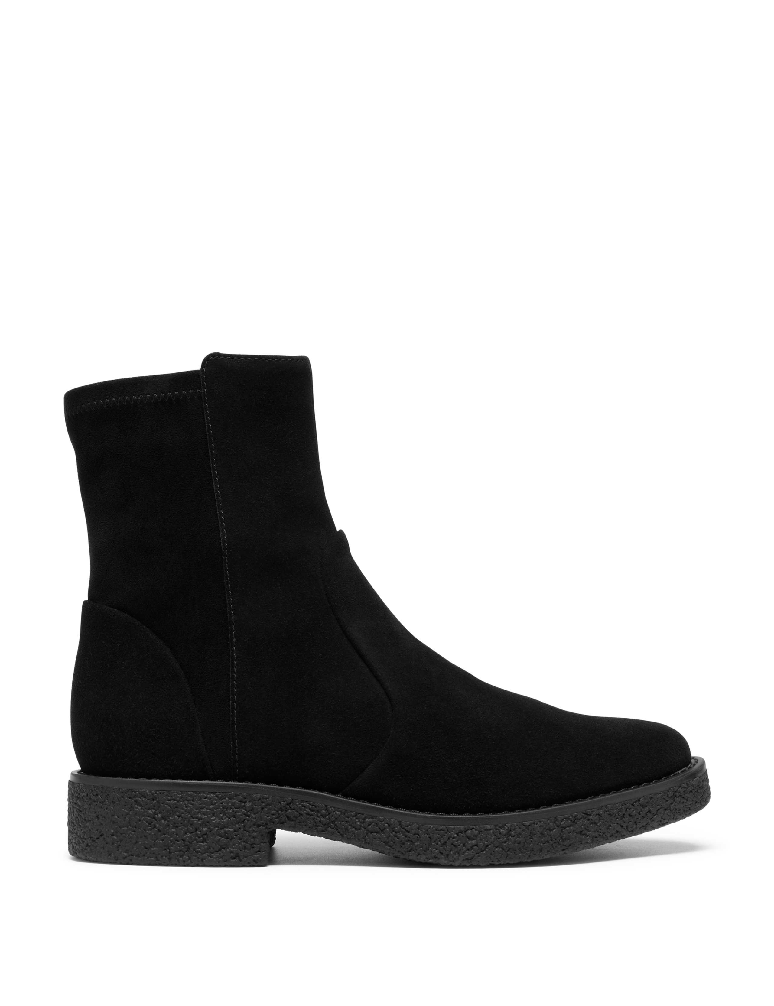 Suede Block Heel Round Toe Ankle Boots 1 of 6