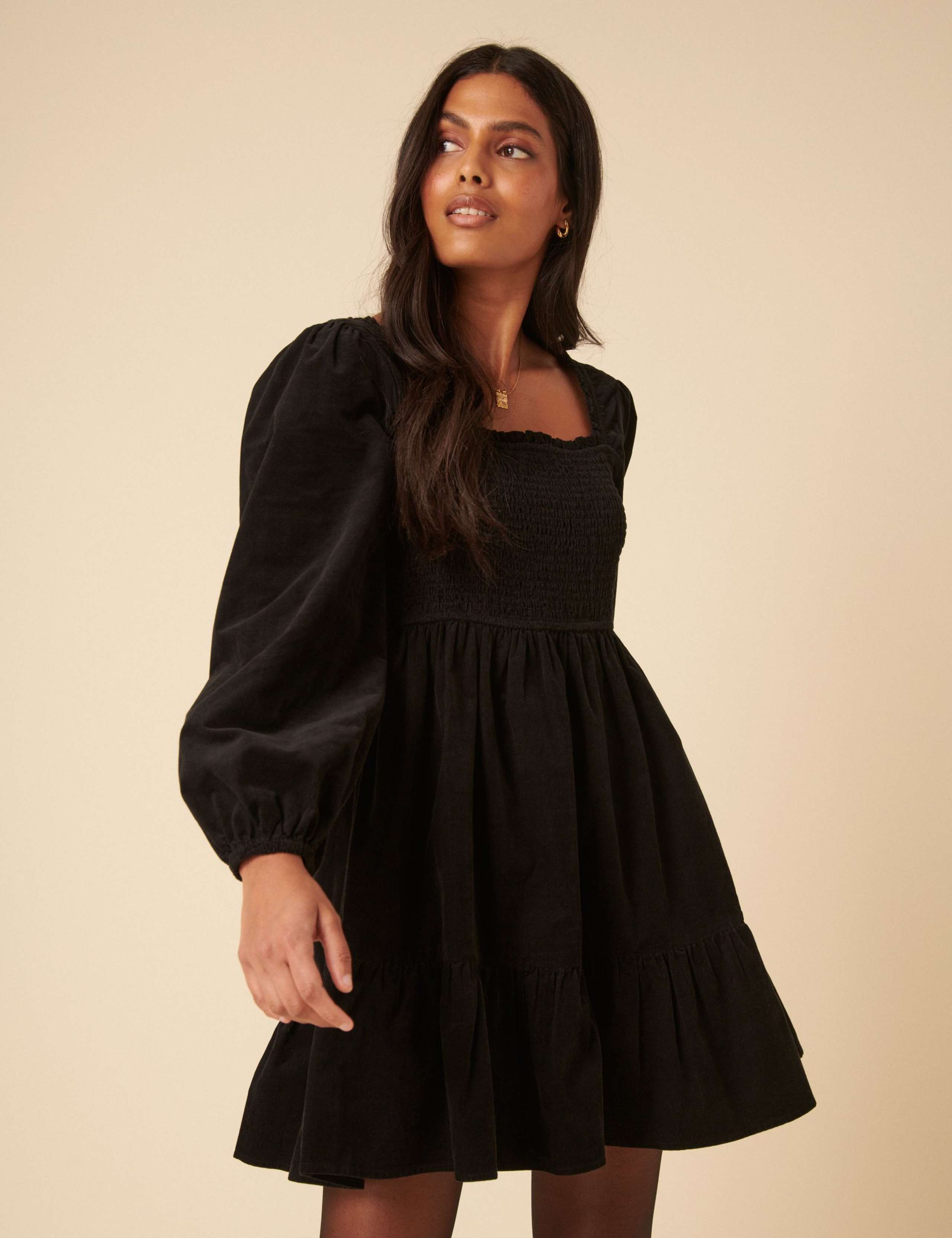 Corduroy Square Neck Mini Skater Dress 2 of 5
