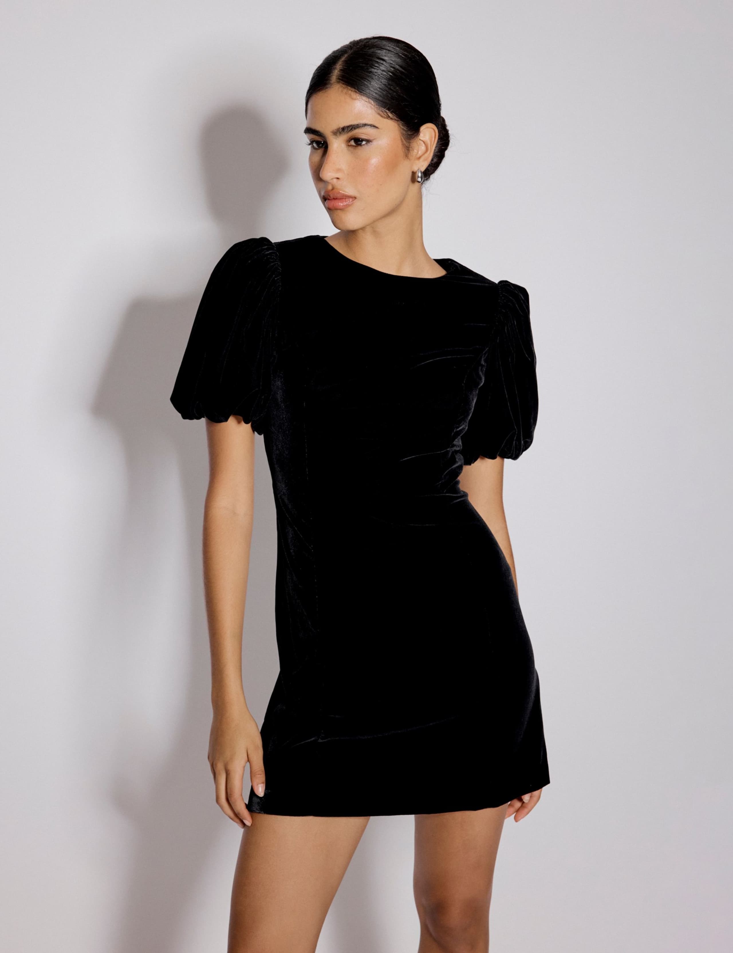 Velvet Puff Sleeve Mini Tea Dress 2 of 5