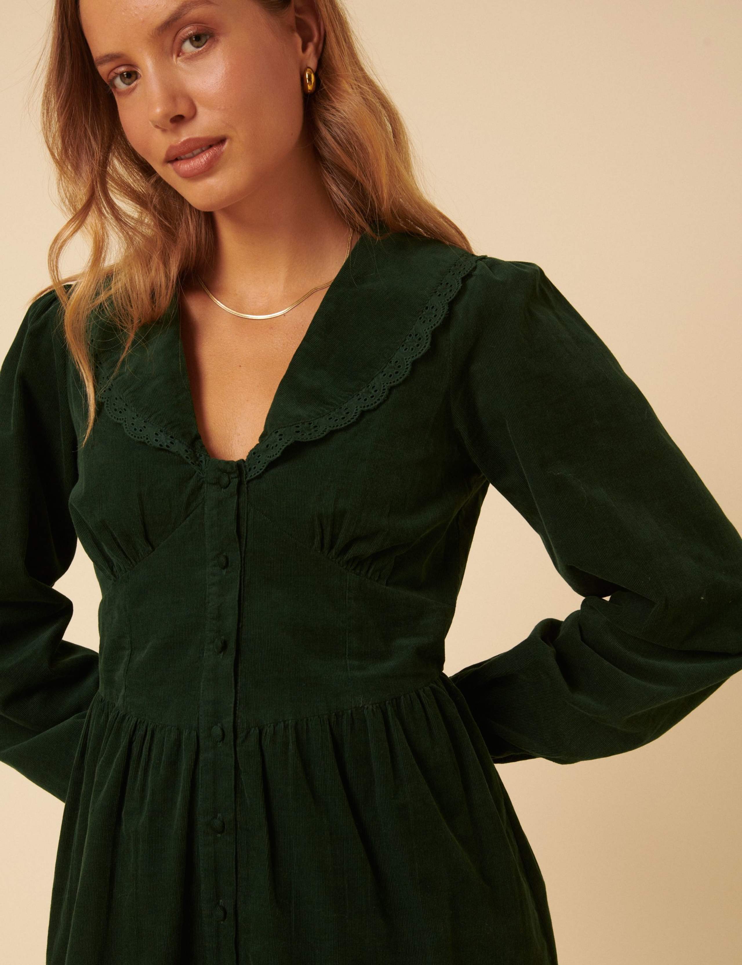 Cord V-Neck Mini Tea Dress 2 of 5