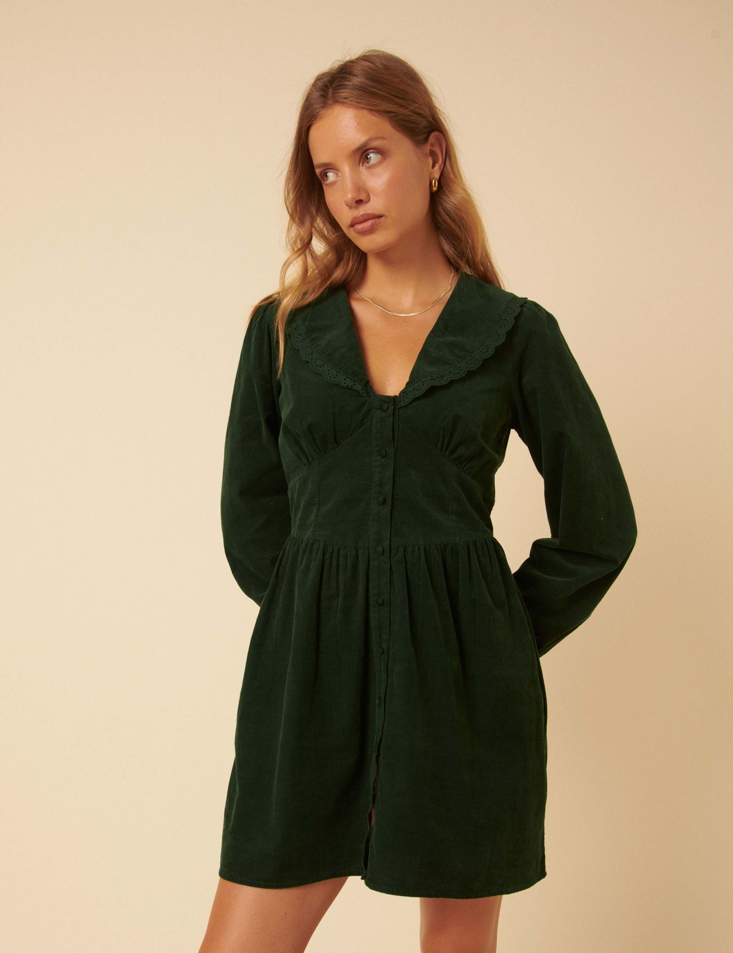 Cord V-Neck Mini Tea Dress 4 of 5