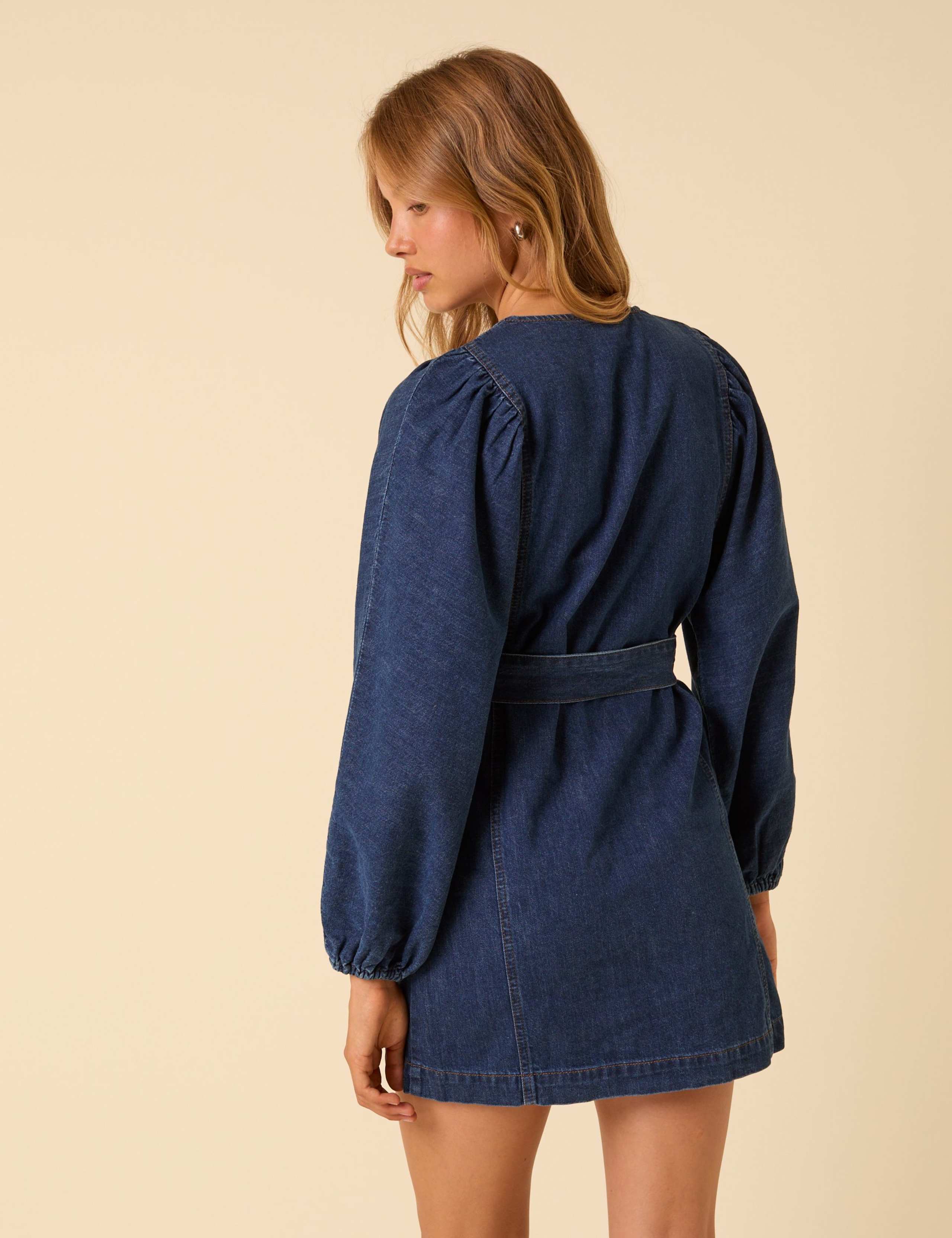 Denim Tie Waist Mini Tea Dress 3 of 5