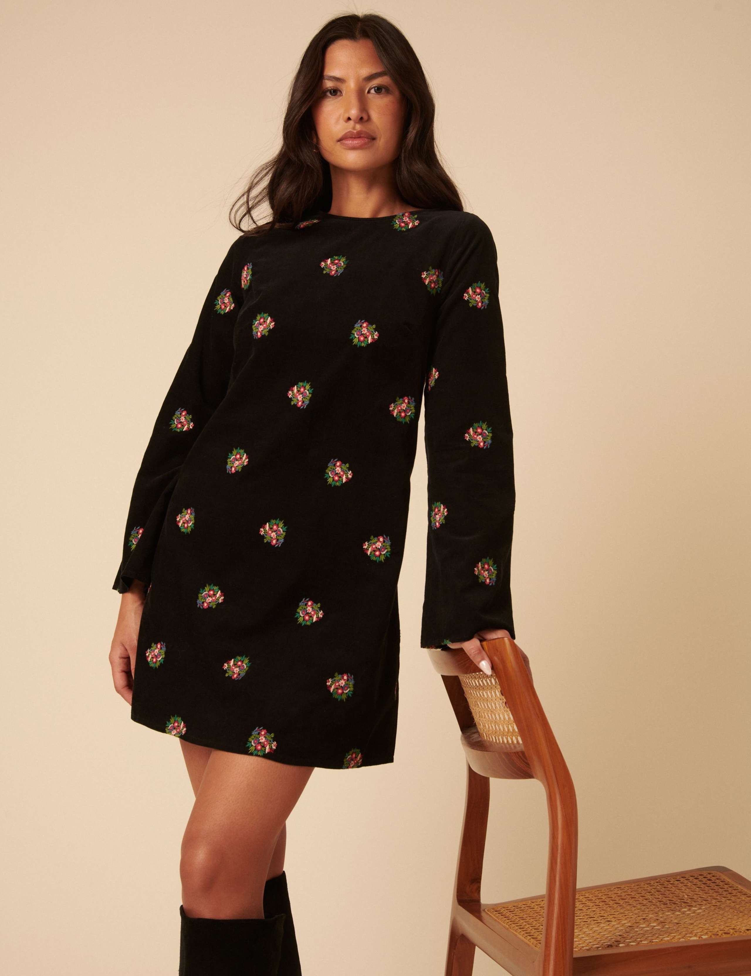 Pure Cotton Cord Floral Embroidered Mini Smock Dress 2 of 5