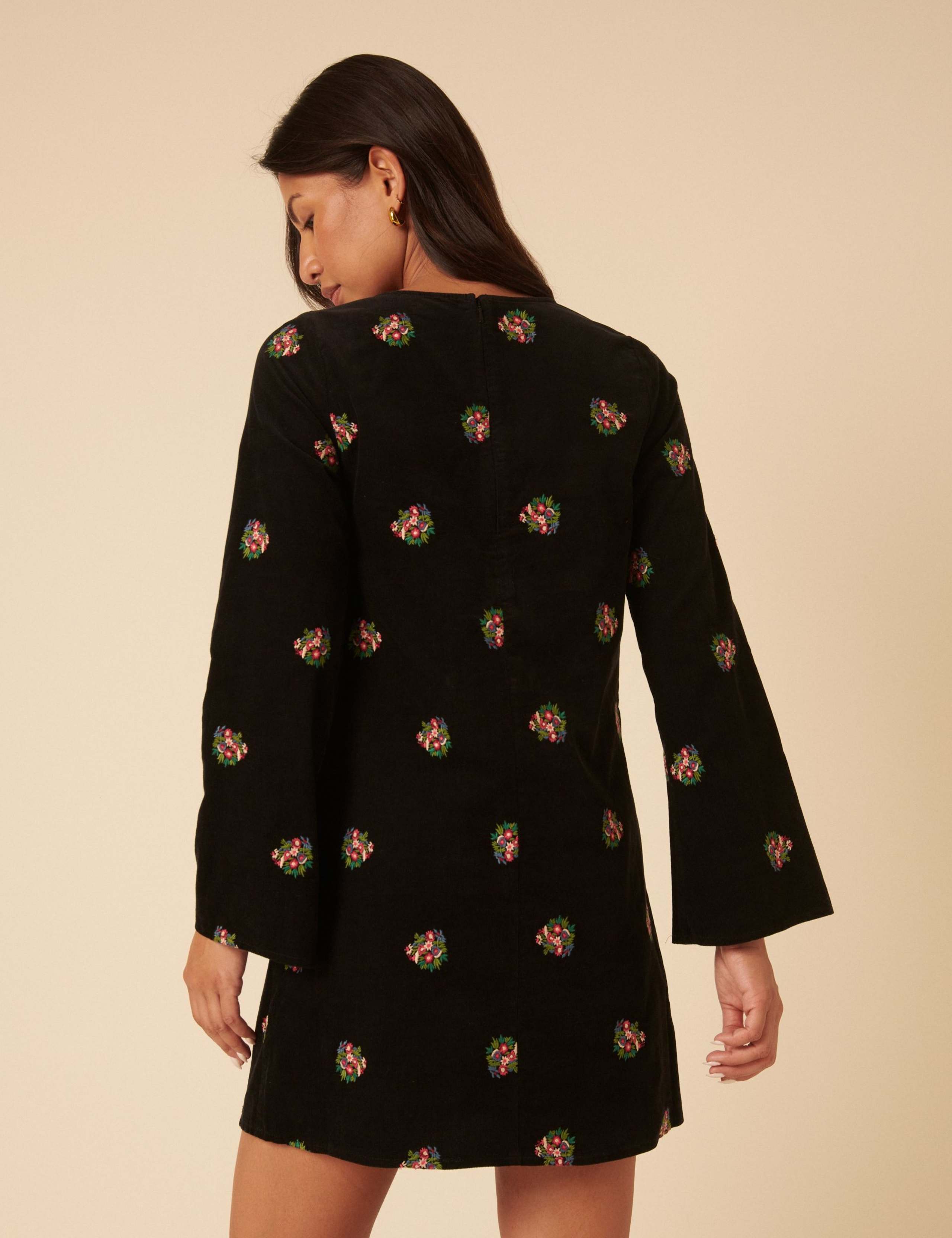 Pure Cotton Cord Floral Embroidered Mini Smock Dress 4 of 5