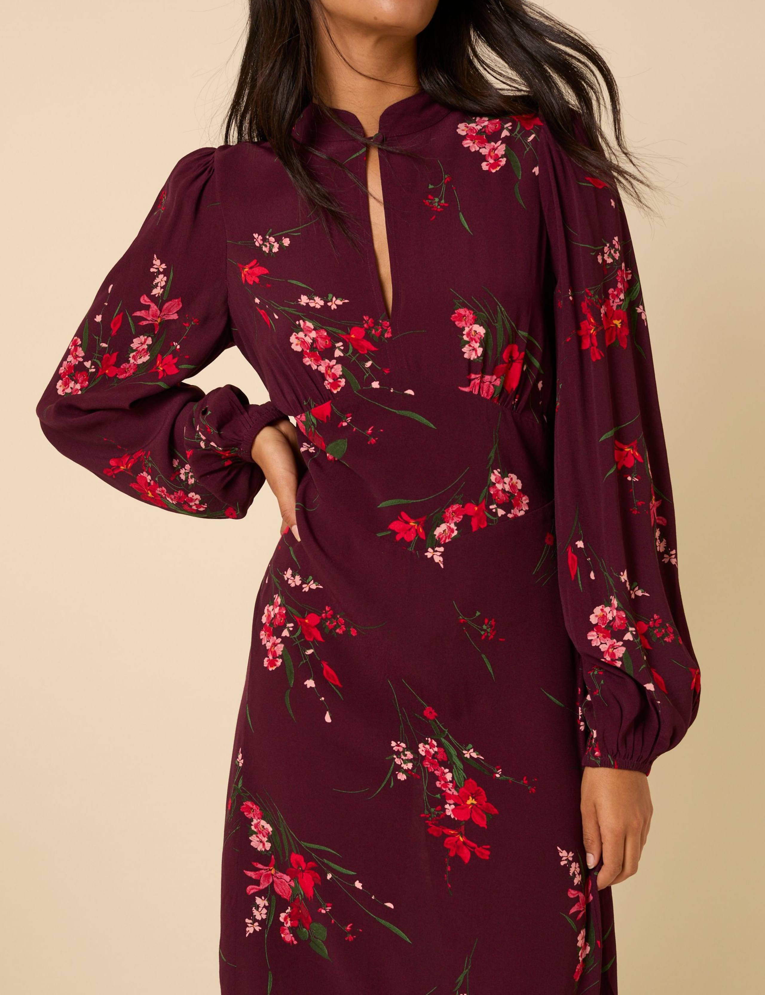 Floral High Neck Blouson Sleeve Empire Line Midaxi Waisted Dress 5 of 5