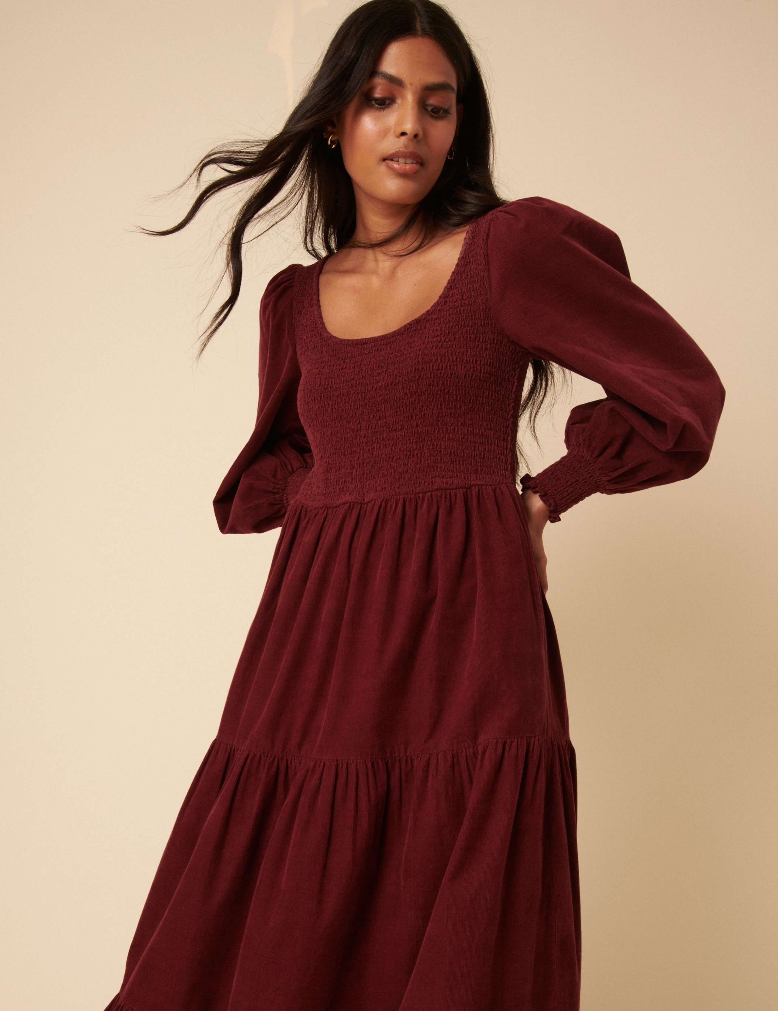 Cotton Scoop Neck Tiered Midi Dress 3 of 5