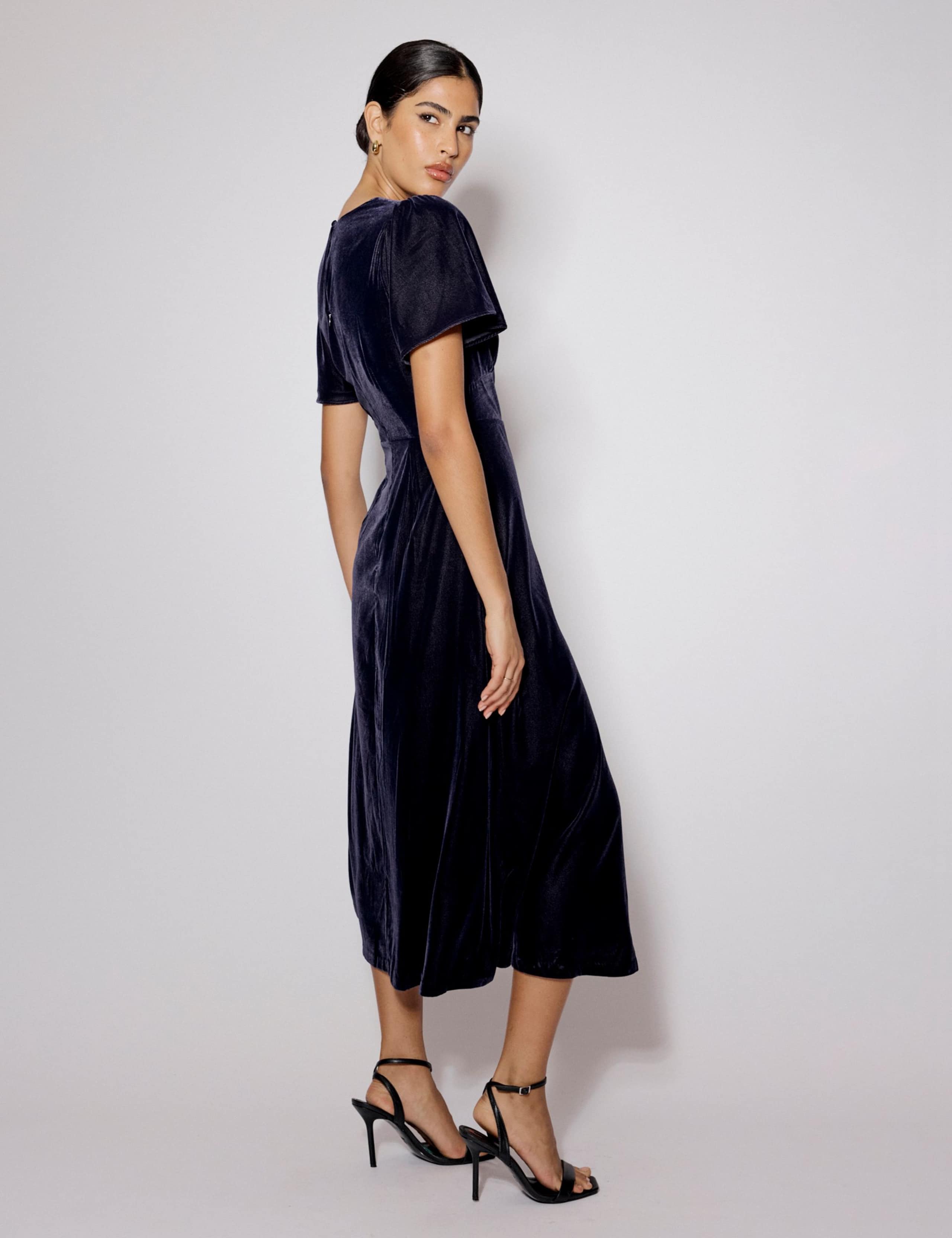 Velvet Midi Waisted Dress 2 of 5